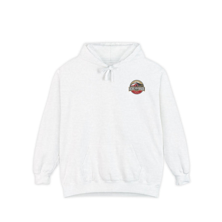 A zebra adorned with the word "Marty" creatively integrated into its stripes at Ocoee Riverside Farm Unisex Hoodie