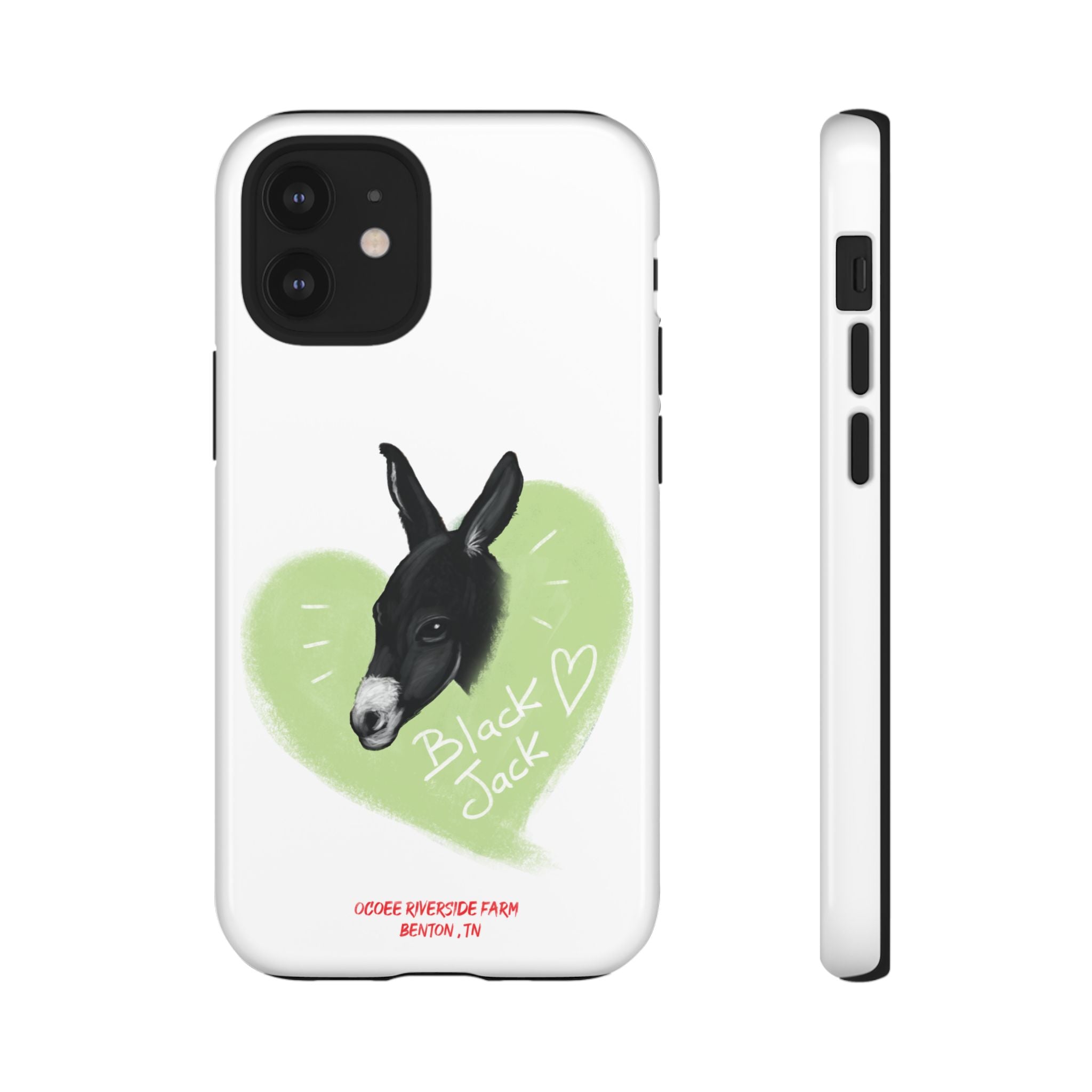 A donkey featuring the words "Black Jack" prominently displayed on its side at Ocoee Riverside Farm Phone Case