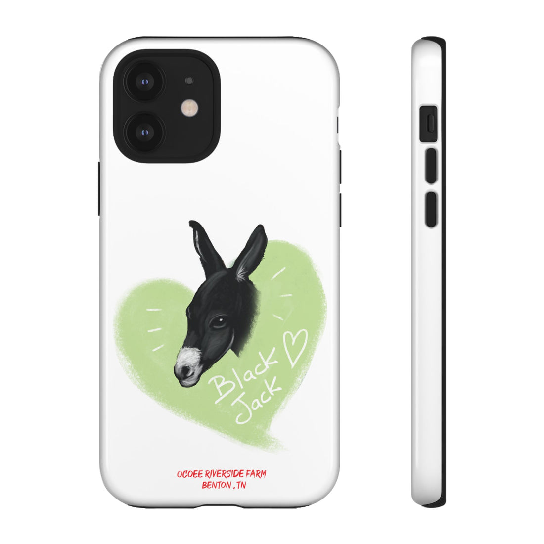 A donkey featuring the words "Black Jack" prominently displayed on its side at Ocoee Riverside Farm Phone Case