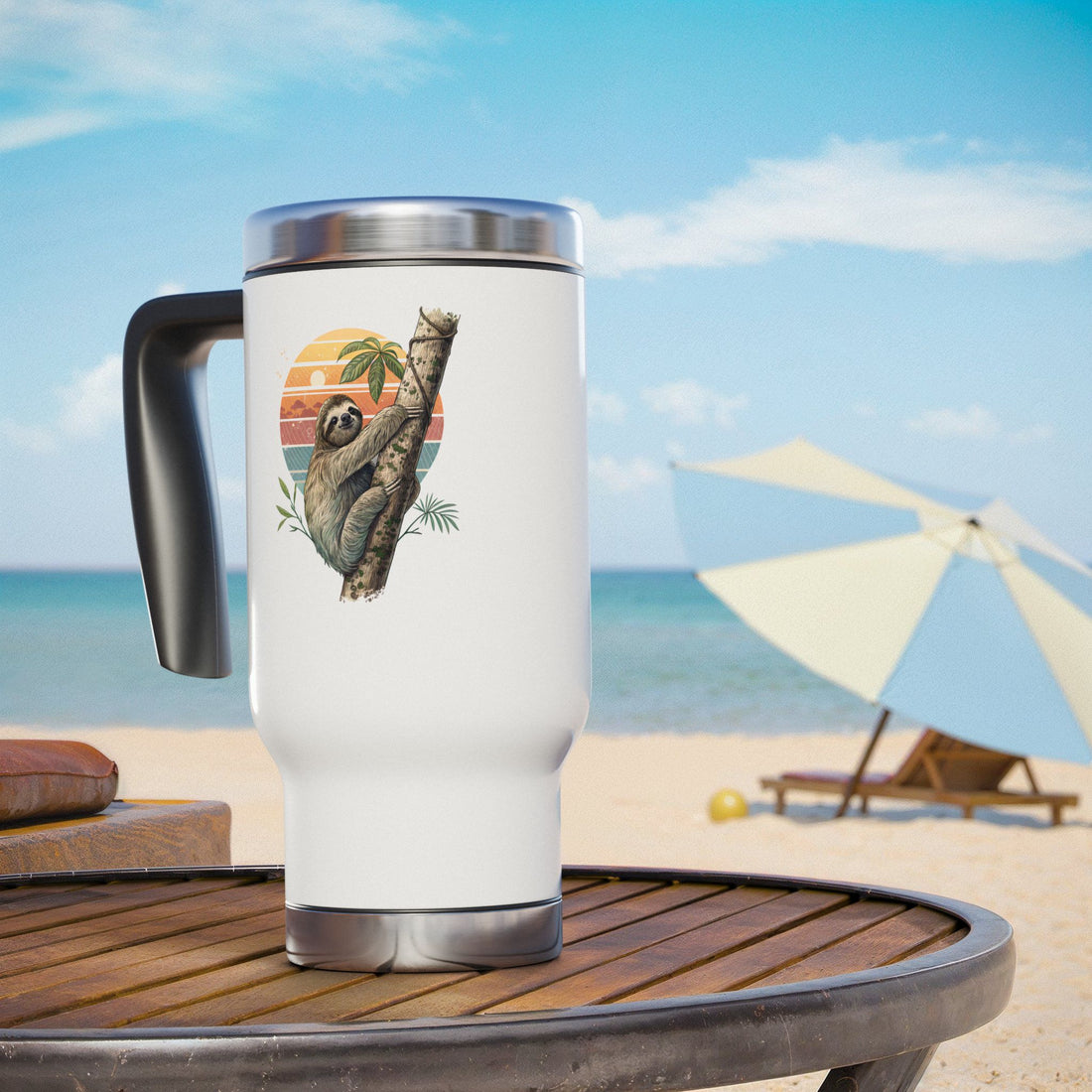 Charming Sloth Stainless Steel Travel Mug - 14oz Insulated Cup with Handle