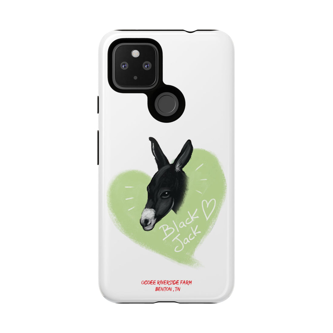 A donkey featuring the words "Black Jack" prominently displayed on its side at Ocoee Riverside Farm Phone Case
