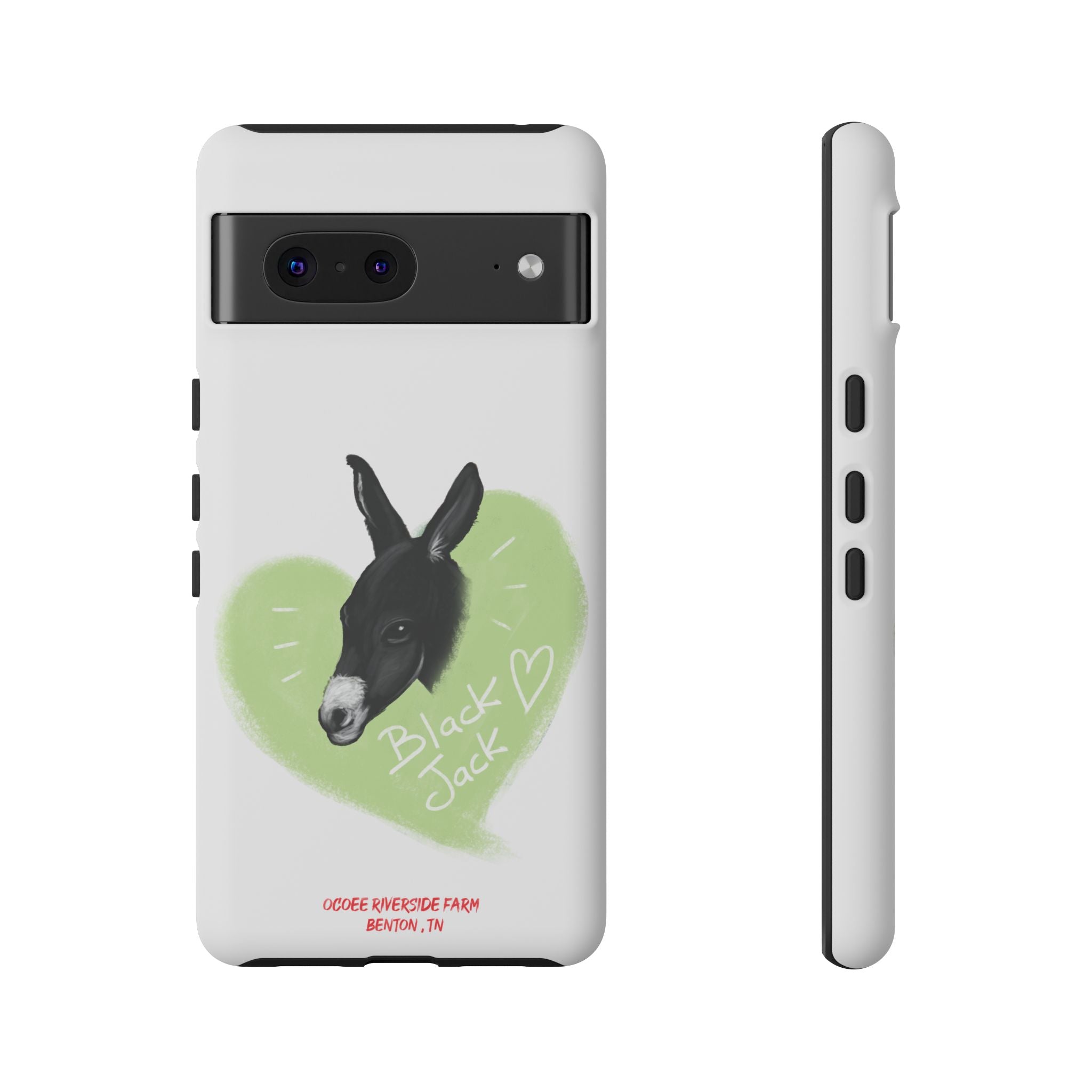 A donkey featuring the words "Black Jack" prominently displayed on its side at Ocoee Riverside Farm Phone Case