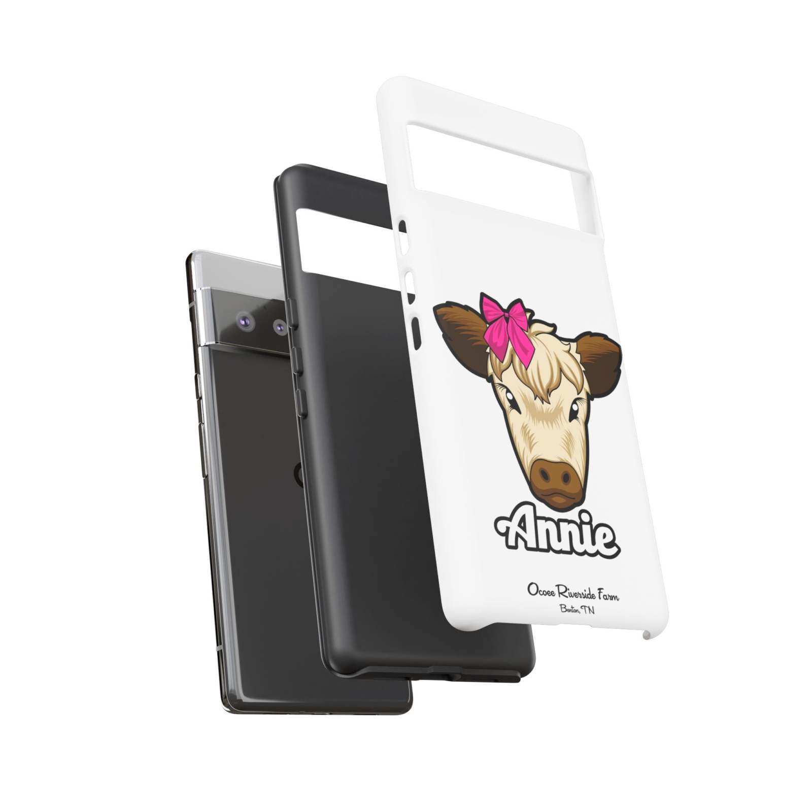 Cute cow phone case with red bow, perfect farm animal lover gift, stylish and durable.