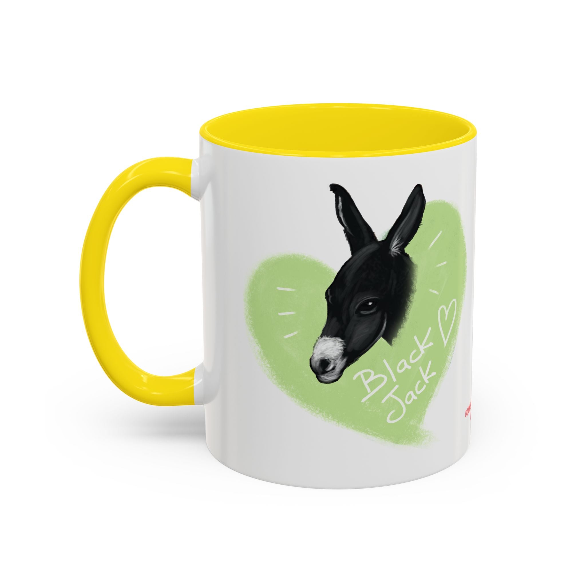 A donkey featuring the words "Black Jack" prominently displayed on its side at Ocoee Riverside Farm Coffee Mug