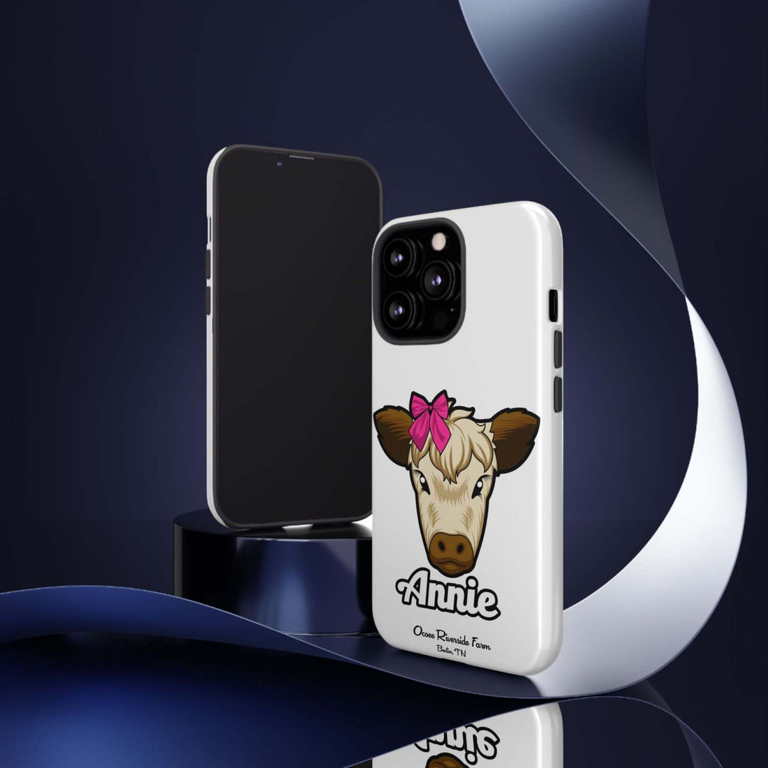 Cute cow phone case with red bow, perfect farm animal lover gift, stylish and durable design, supports wireless charging.