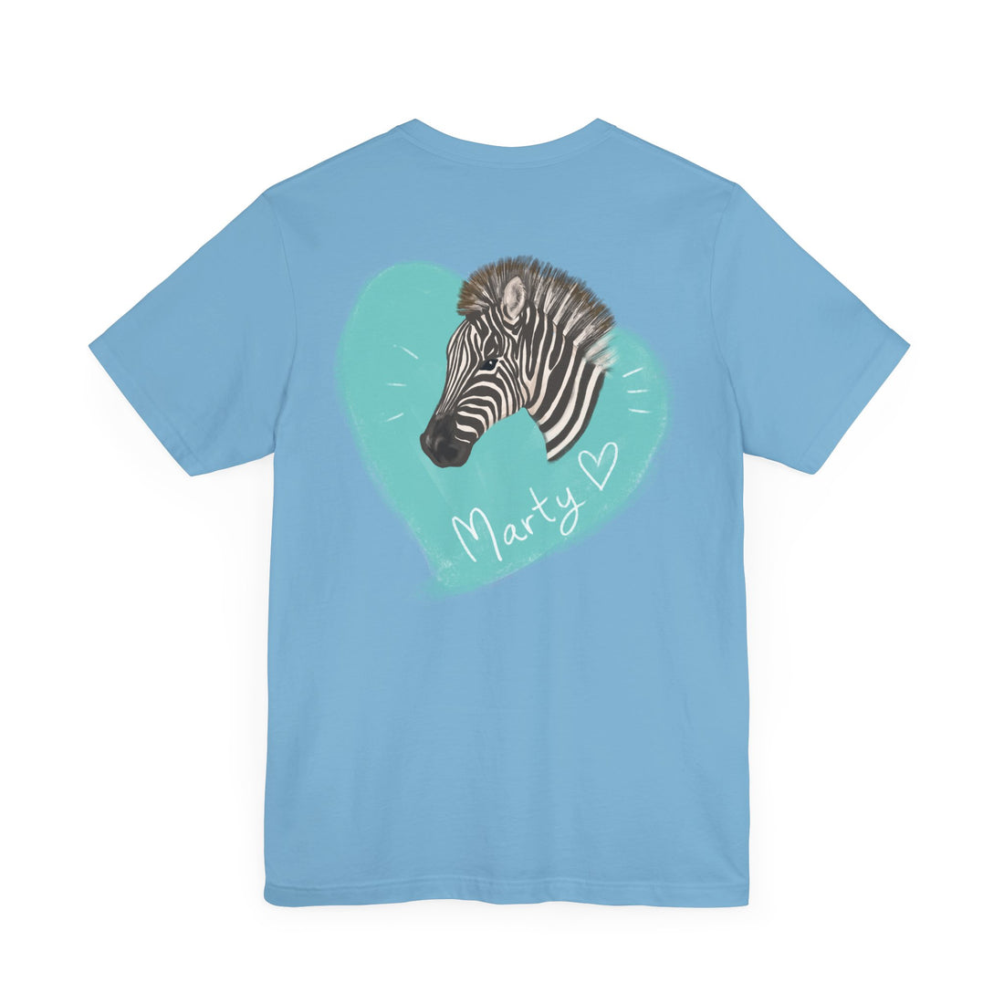 A zebra adorned with the word "Marty" creatively integrated into its stripes at Ocoee Riverside Farm T-Shirt