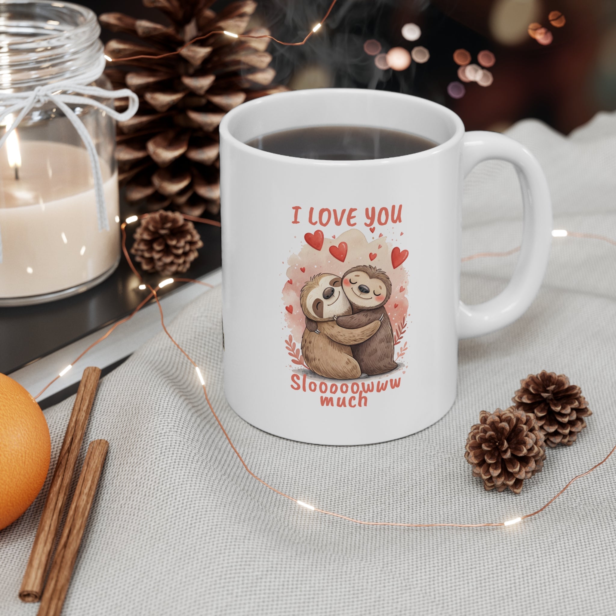 Cute Sloth Couple Ceramic Coffee Mug - 11oz/15oz with 'I Love You Sloooowww Much' Design