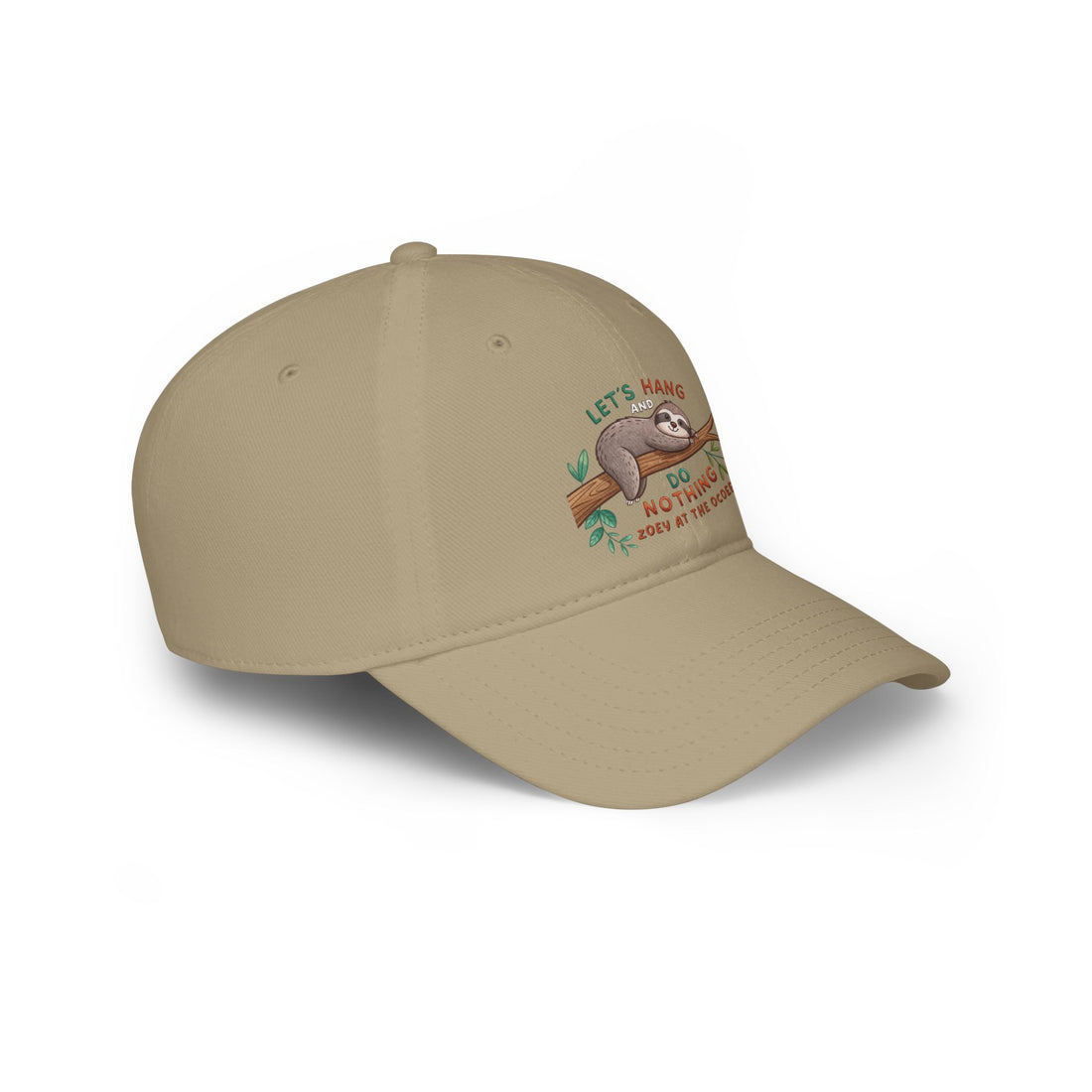 Cute Sloth Lover Low Profile Baseball Cap - "Let's Hang and Do Nothing"- Zoe at Ocoee Riverside Farm