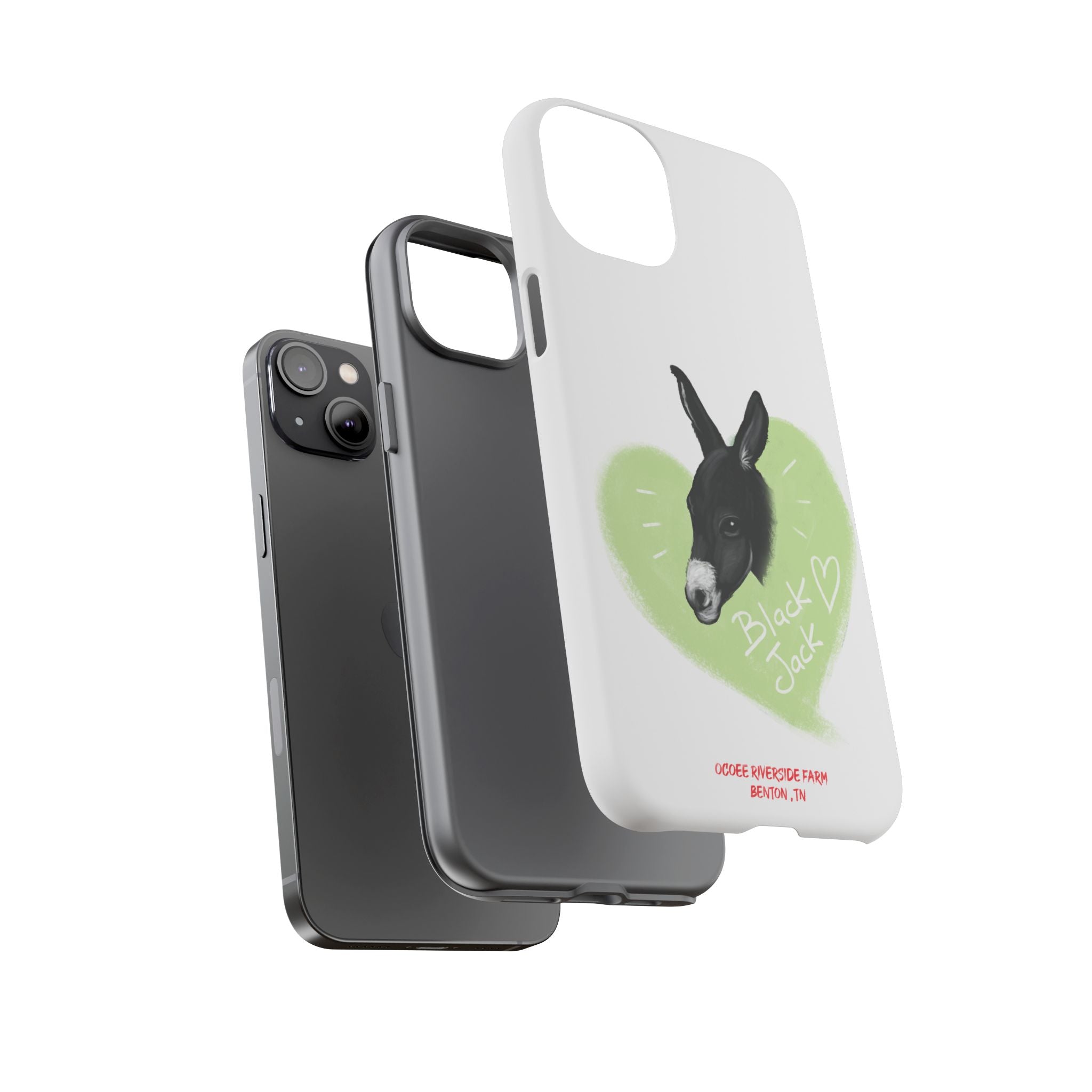 A donkey featuring the words "Black Jack" prominently displayed on its side at Ocoee Riverside Farm Phone Case