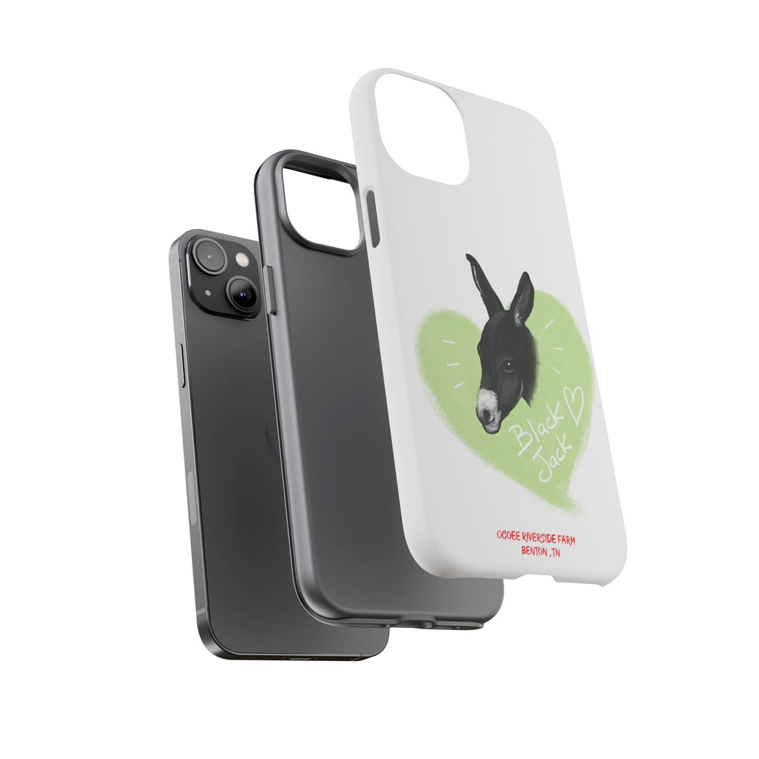 A donkey featuring the words "Black Jack" prominently displayed on its side at Ocoee Riverside Farm Phone Case