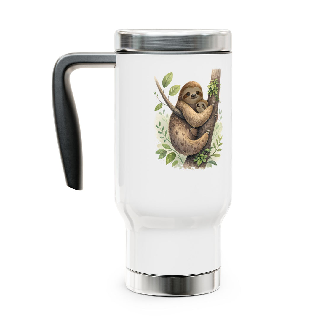 Sloth Design Stainless Steel Travel Mug | 14oz Insulated Coffee Cup with Handle