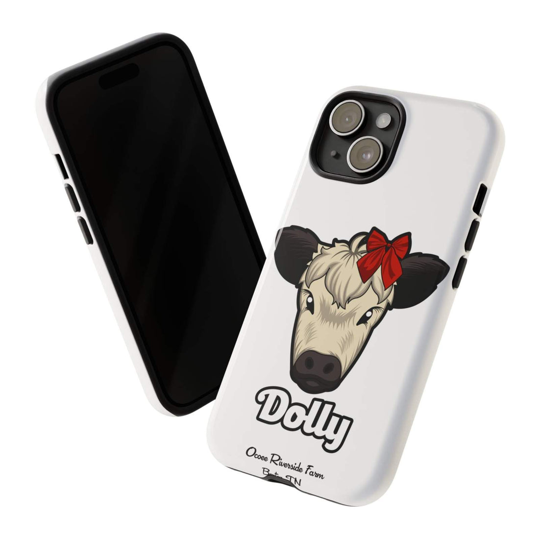 Farmhouse Chic Phone Case with red bow cow design for stylish protection.