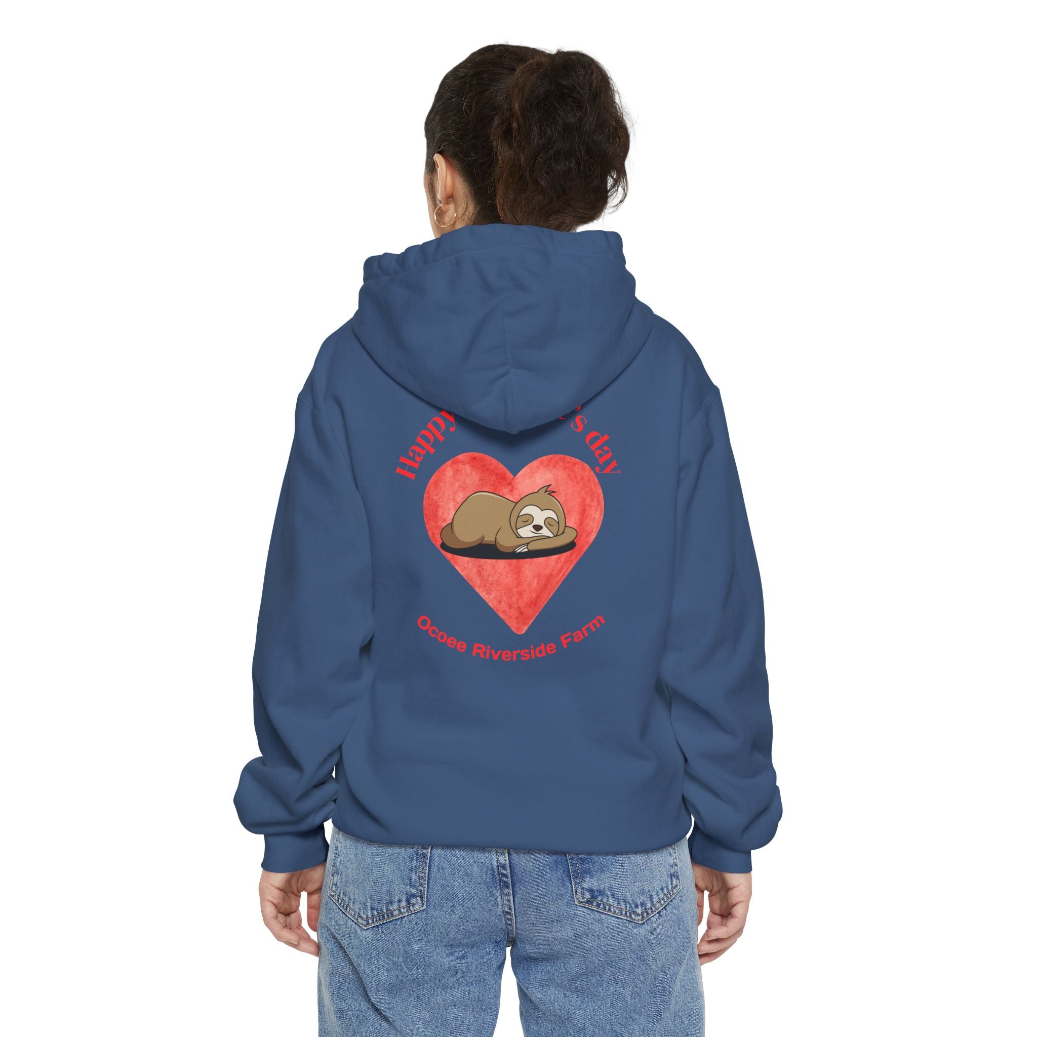 Valentine's Day Unisex Garment-Dyed Hoodie with Cute Sloth Design