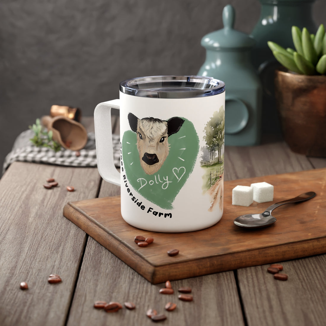 Rustic Farmhouse Insulated Coffee Mug - 10oz with Whimsical Artwork