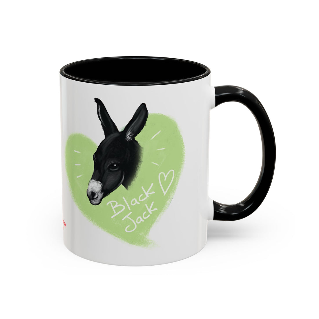 A donkey featuring the words "Black Jack" prominently displayed on its side at Ocoee Riverside Farm Coffee Mug