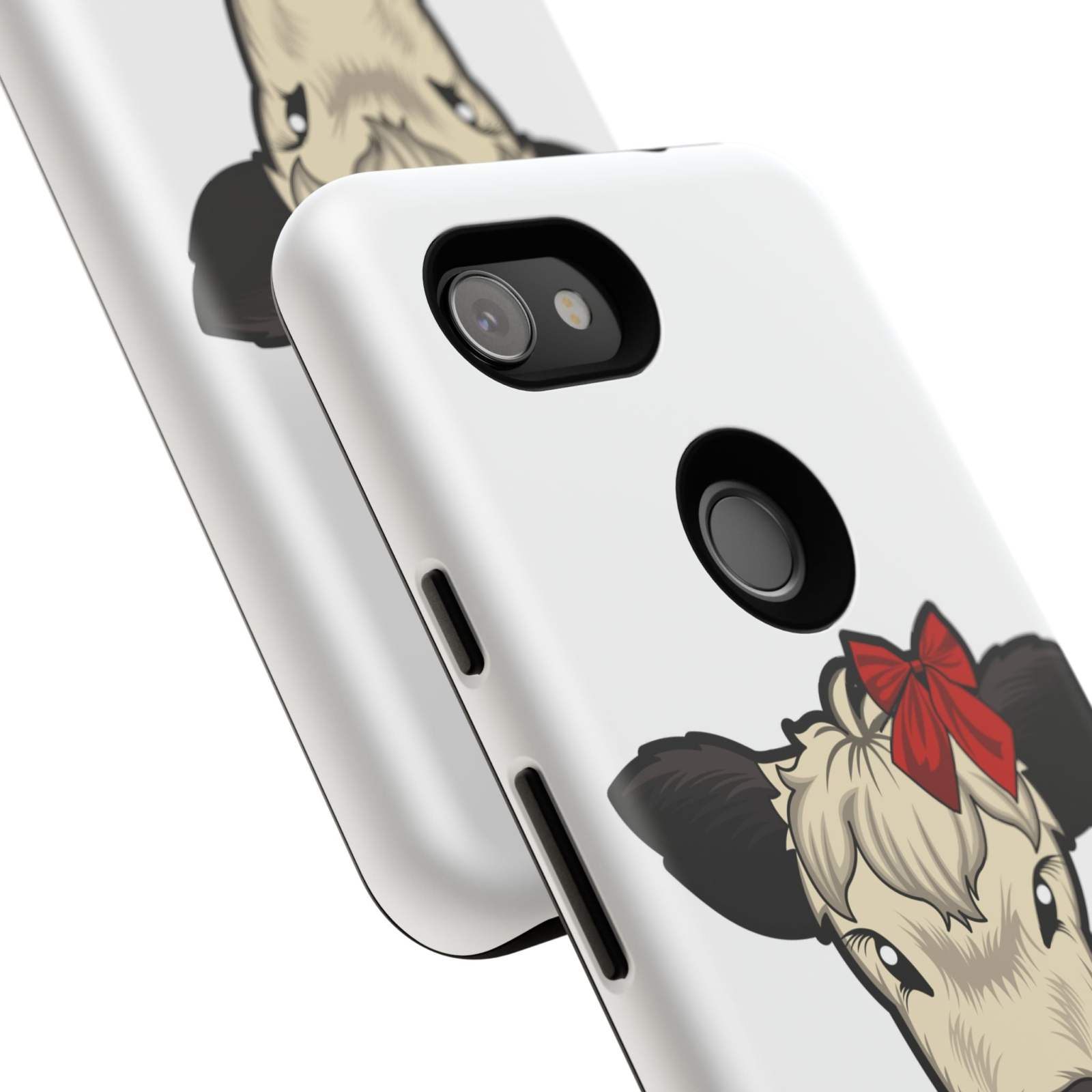 Farmhouse Chic Phone Case featuring Dolly the cow with red bow, rustic elegant design.