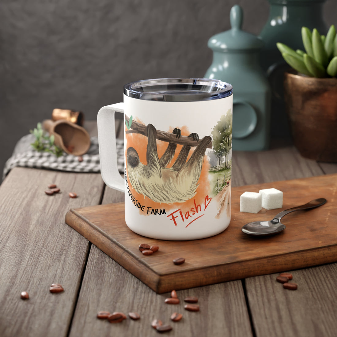 Rustic Farmhouse Insulated Coffee Mug - 10oz with Whimsical Artwork