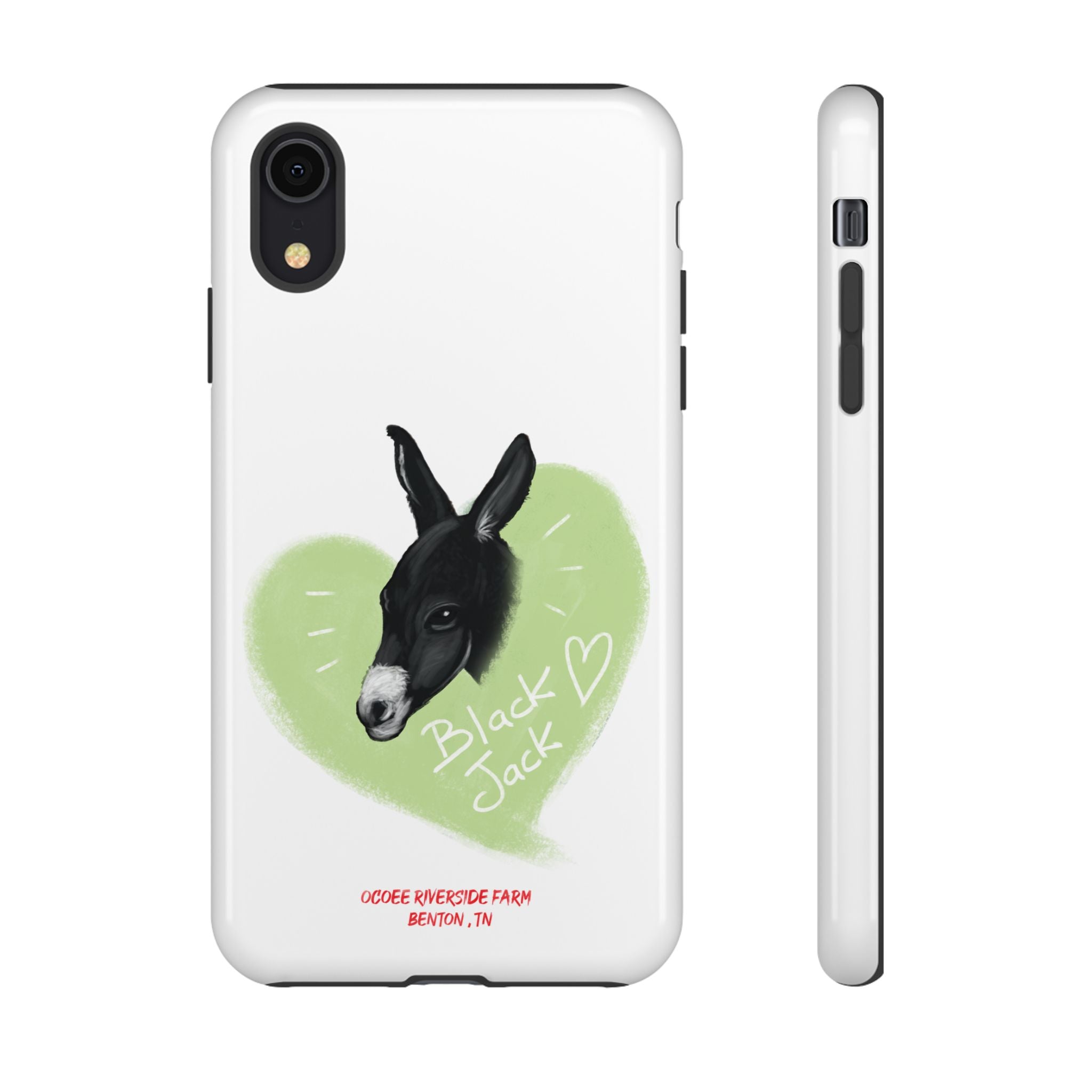 A donkey featuring the words "Black Jack" prominently displayed on its side at Ocoee Riverside Farm Phone Case