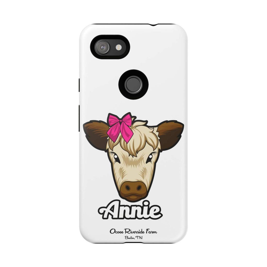 Cute cow phone case with red bow design, perfect farm animal lover gift, durable and stylish.
