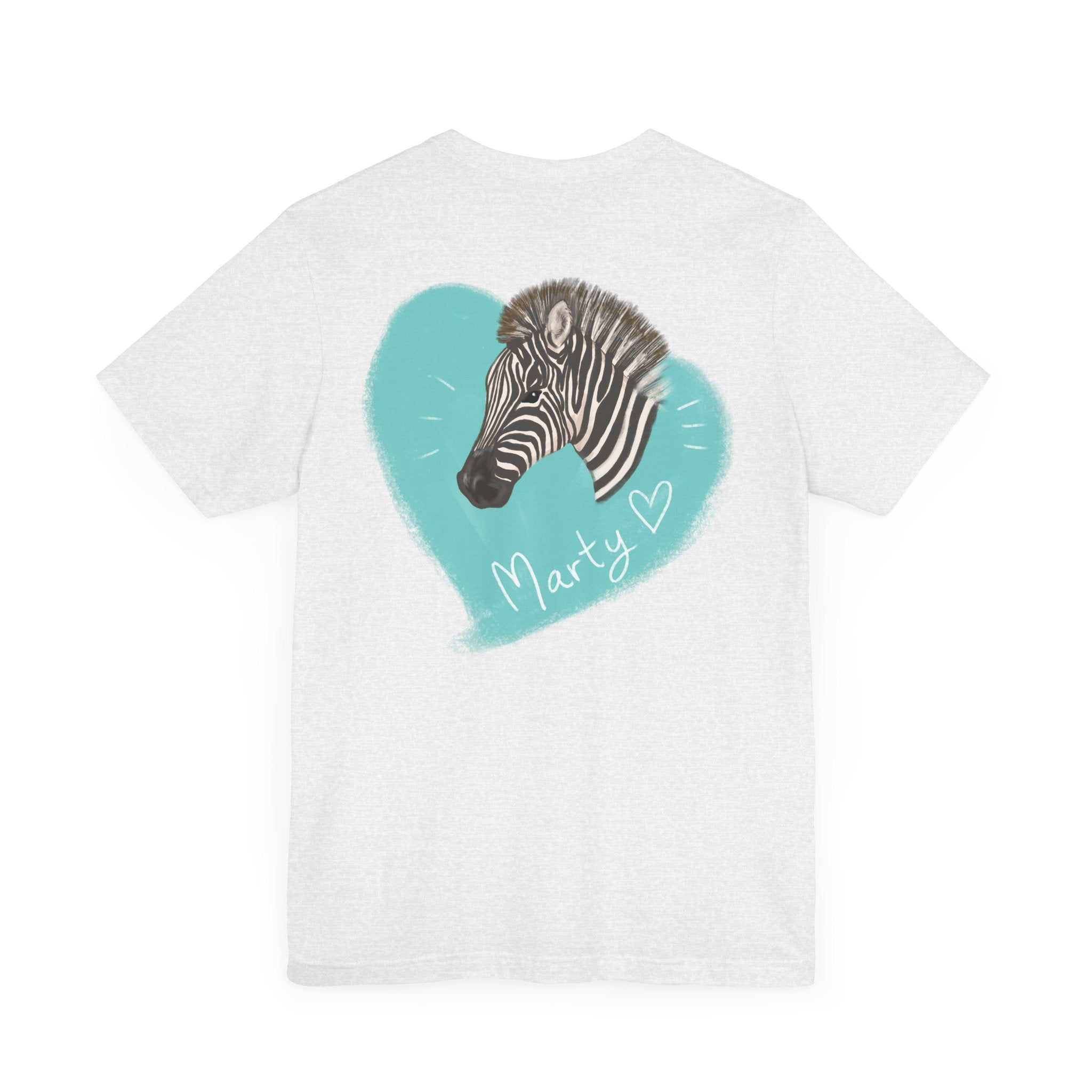 A zebra adorned with the word "Marty" creatively integrated into its stripes at Ocoee Riverside Farm T-Shirt