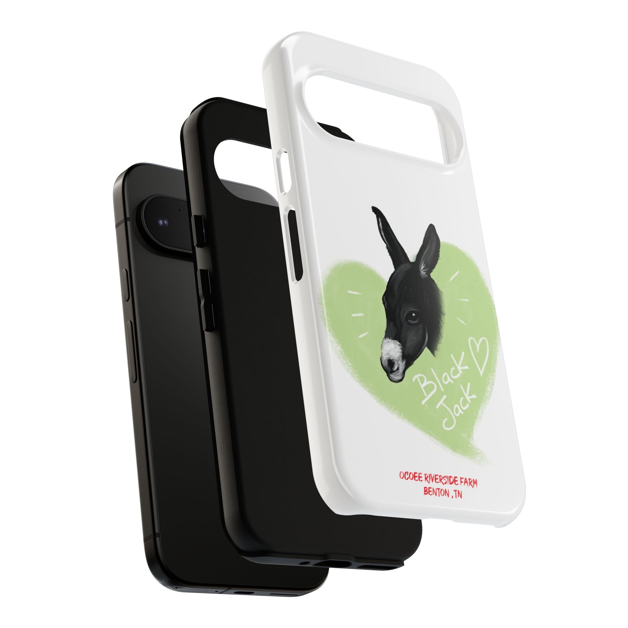 A donkey featuring the words "Black Jack" prominently displayed on its side at Ocoee Riverside Farm Phone Case