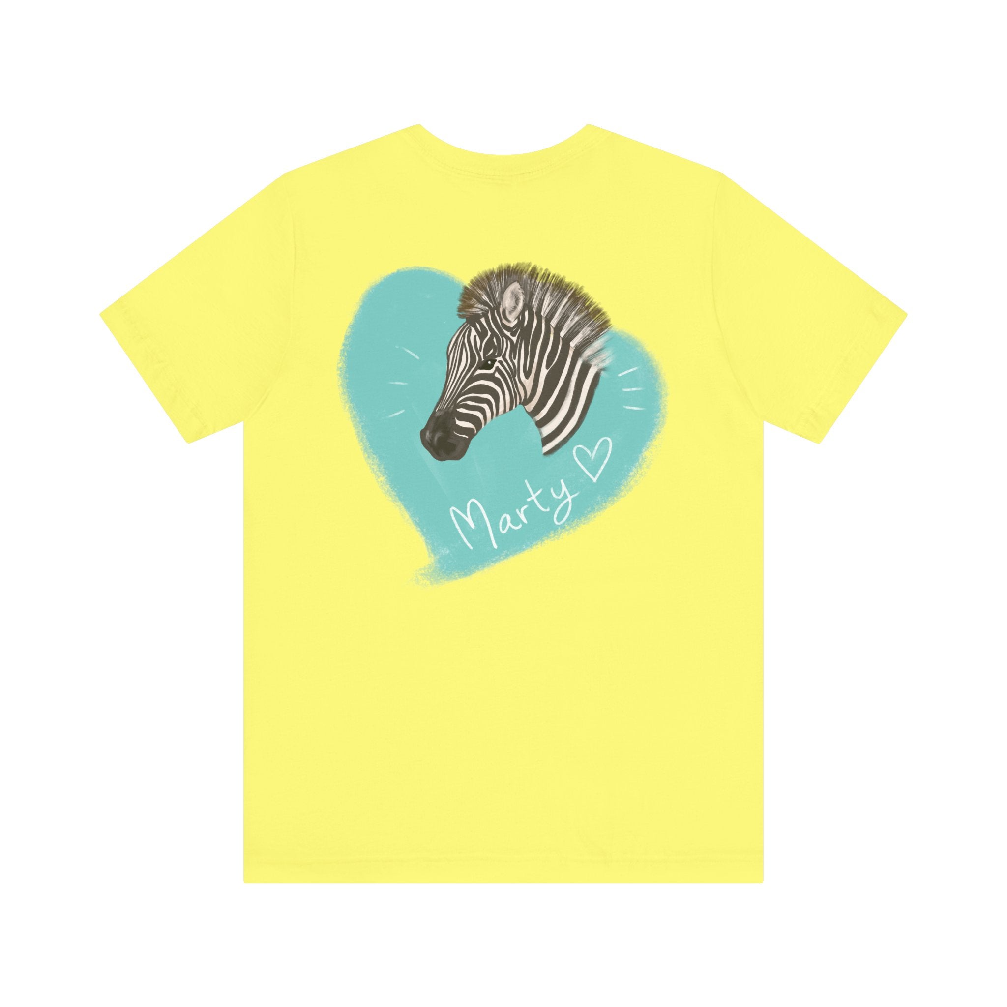 A zebra adorned with the word "Marty" creatively integrated into its stripes at Ocoee Riverside Farm T-Shirt