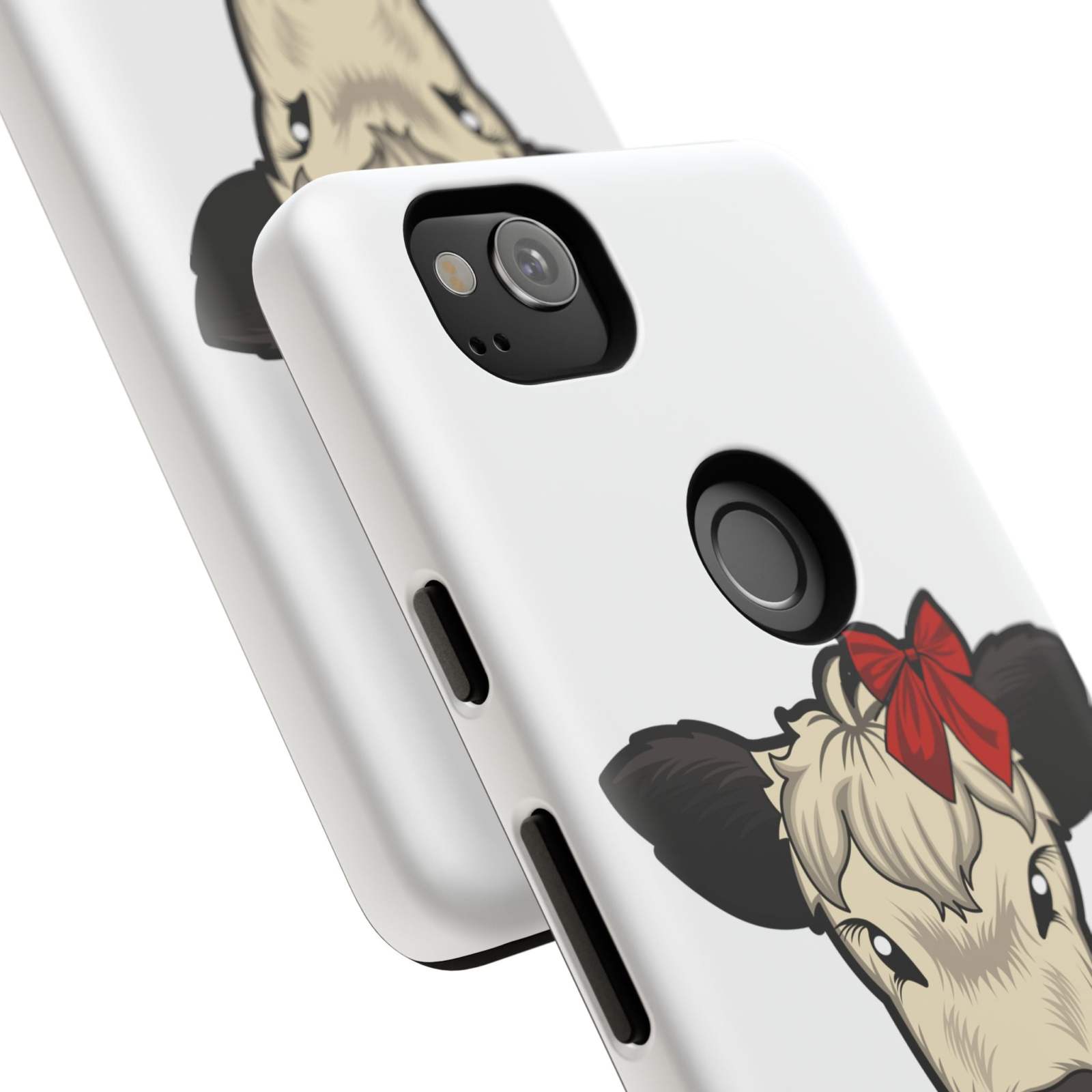 Farmhouse Chic Phone Case with red bow cow design, rustic and durable.