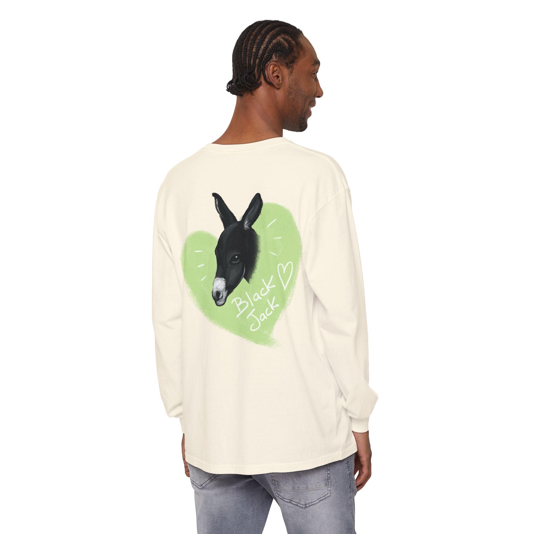 Unisex Long Sleeve Tee with Black Jack Graphic | Cute Animal Lover Shirt