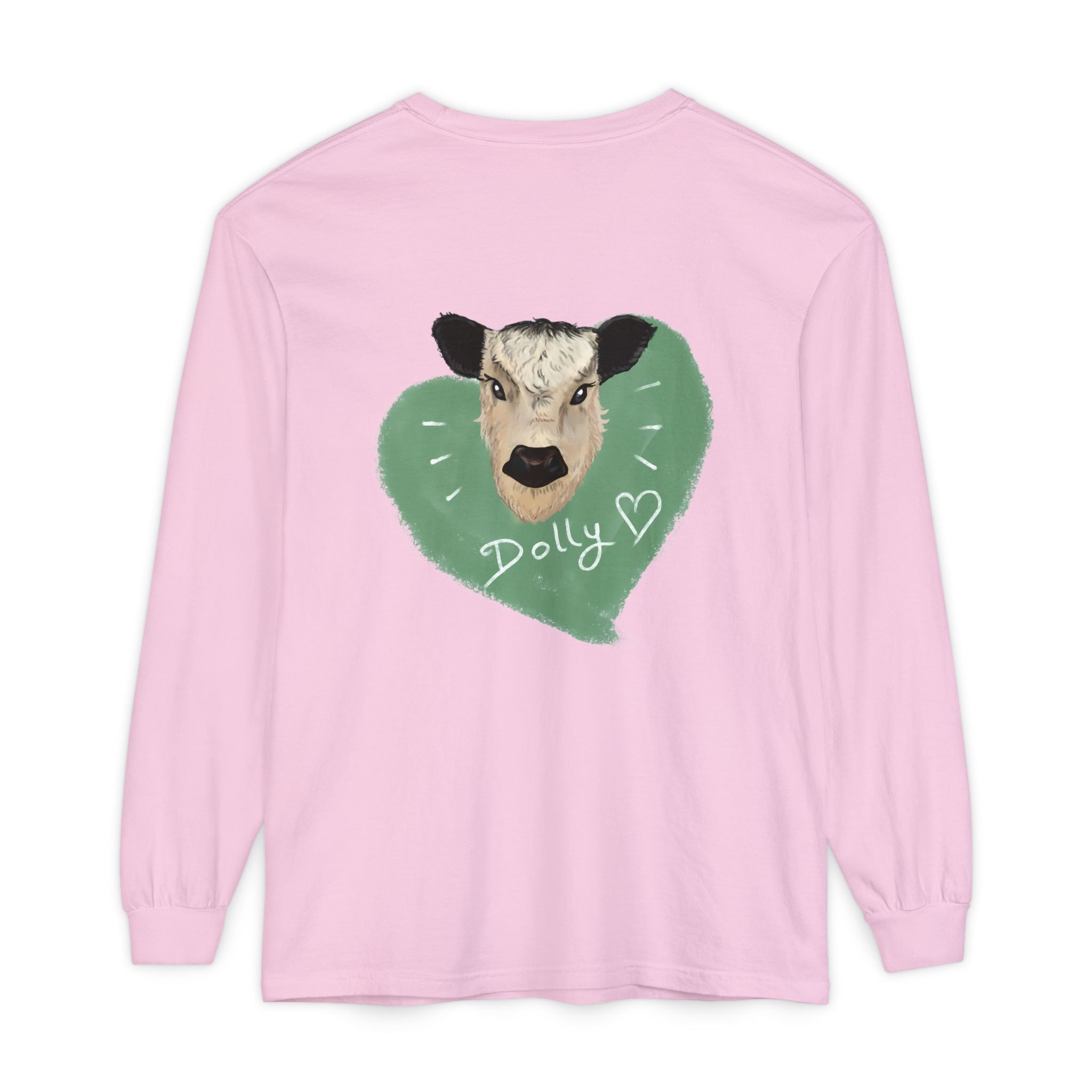 Unisex Garment-Dyed Long Sleeve T-Shirt with Cow Design - Perfect for Animal Lovers
