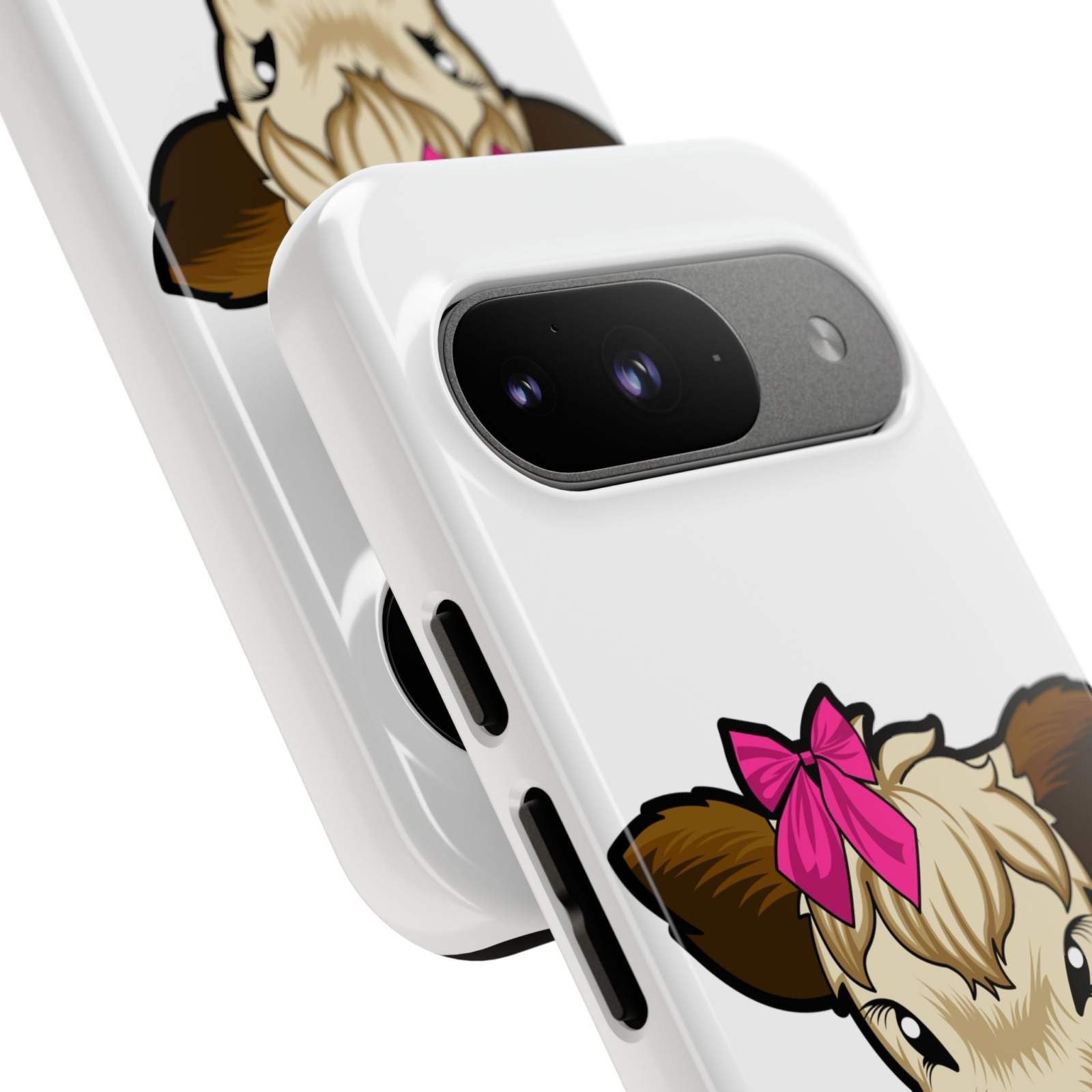 Cute cow phone case with red bow, ideal farm animal lover gift, durable and stylish.