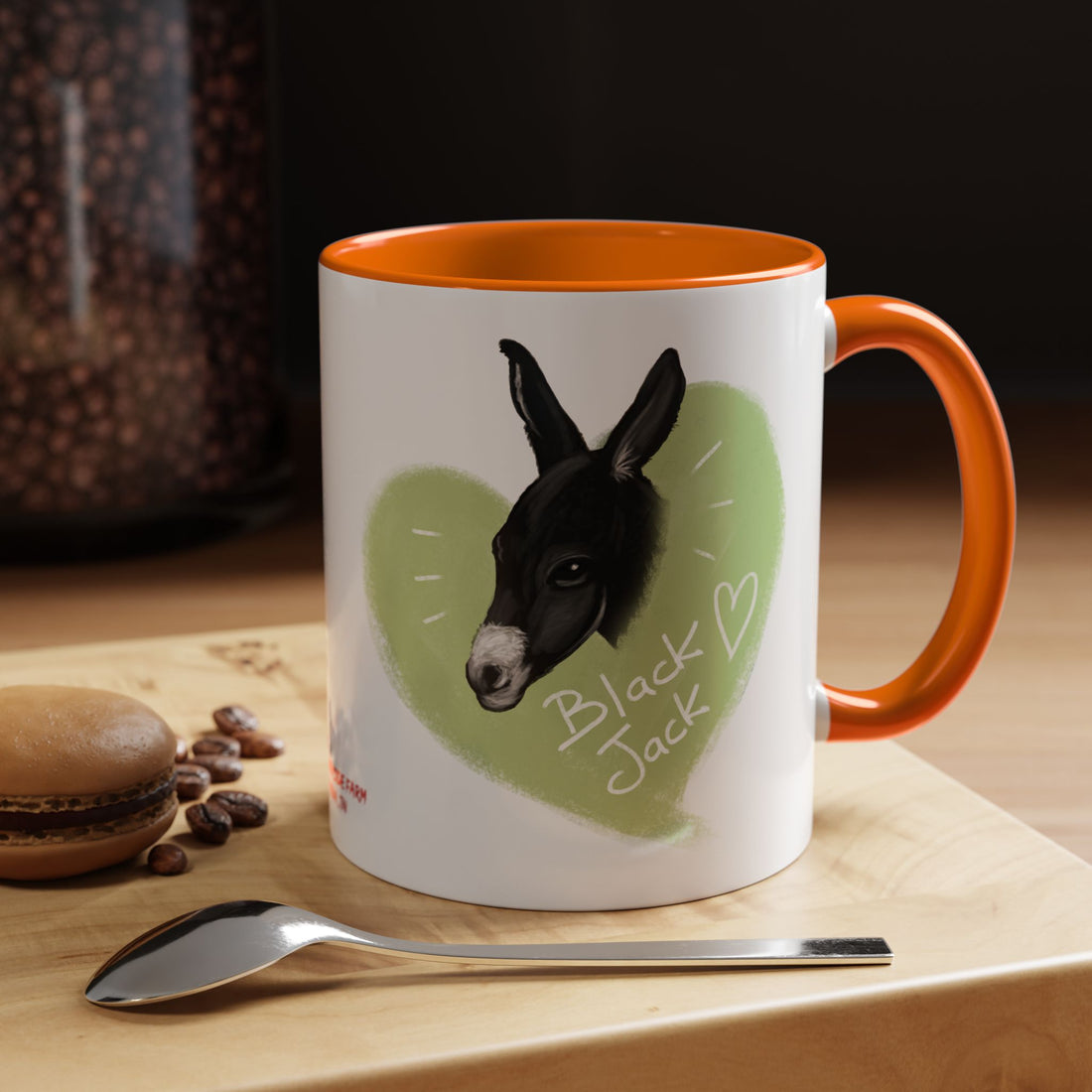 A donkey featuring the words "Black Jack" prominently displayed on its side at Ocoee Riverside Farm Coffee Mug