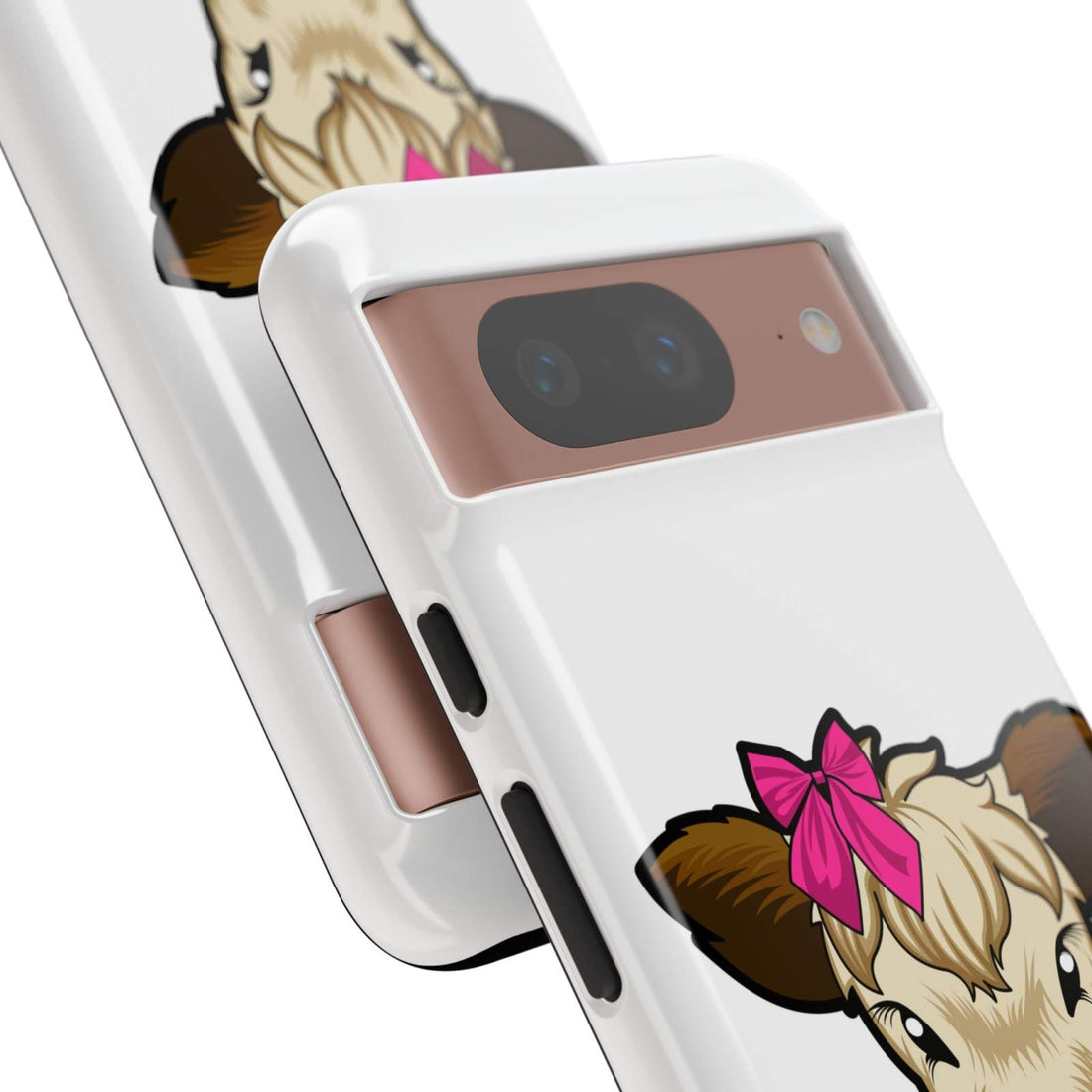 Cute Annie the Cow phone case with red bow, perfect farm animal lover gift.