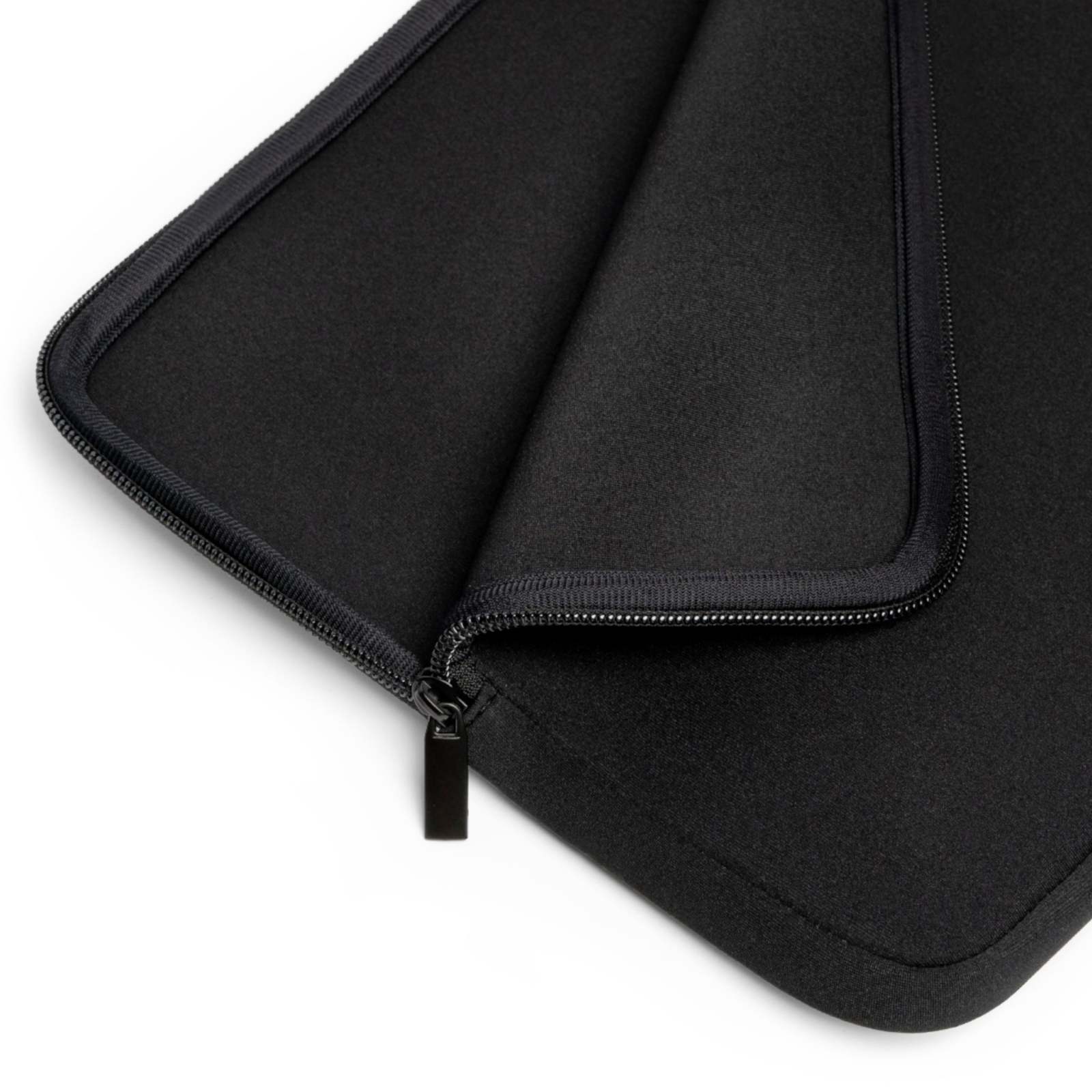 Black custom cow laptop sleeve with dual zipper and soft padded interior lining for device protection
