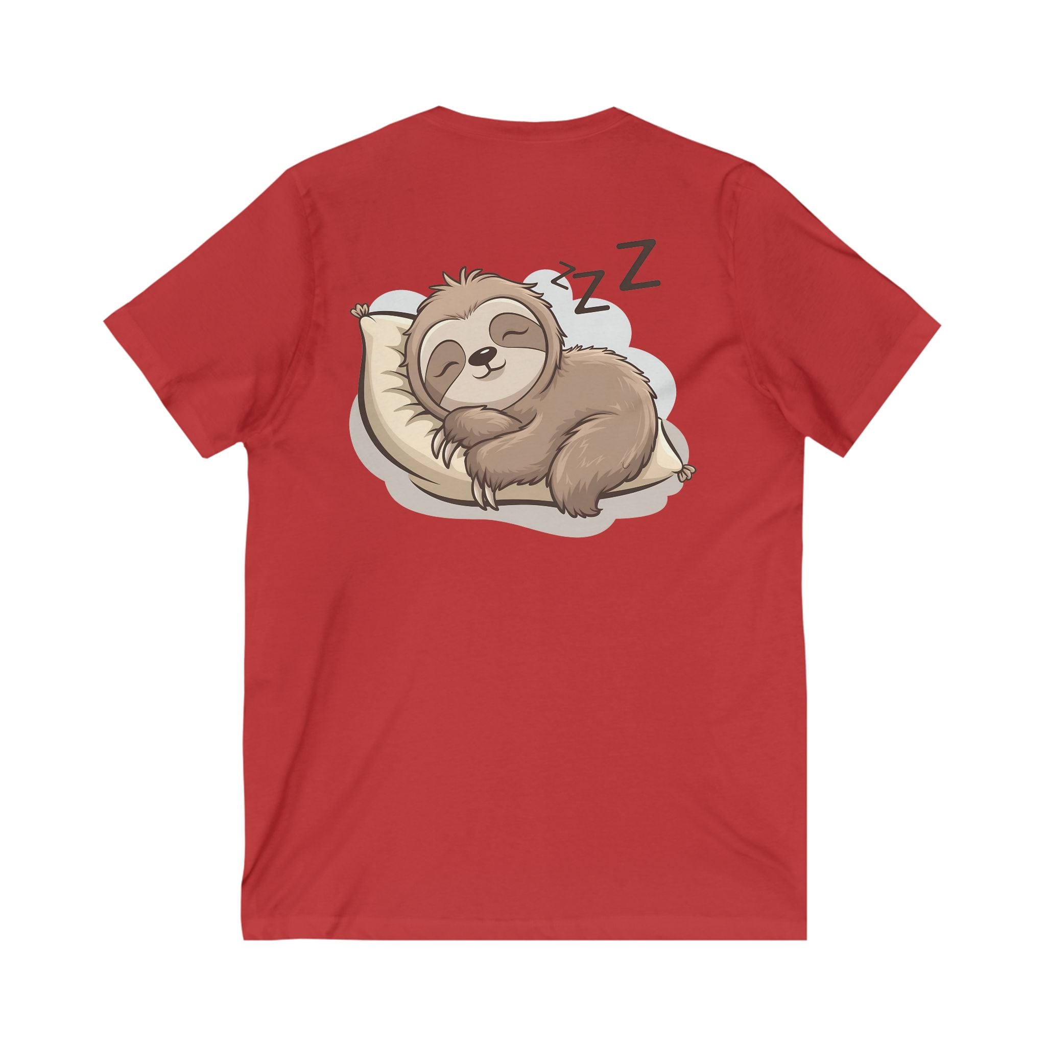 Sleepy Sloth V-Neck Tee - Relaxed Unisex Short Sleeve Shirt