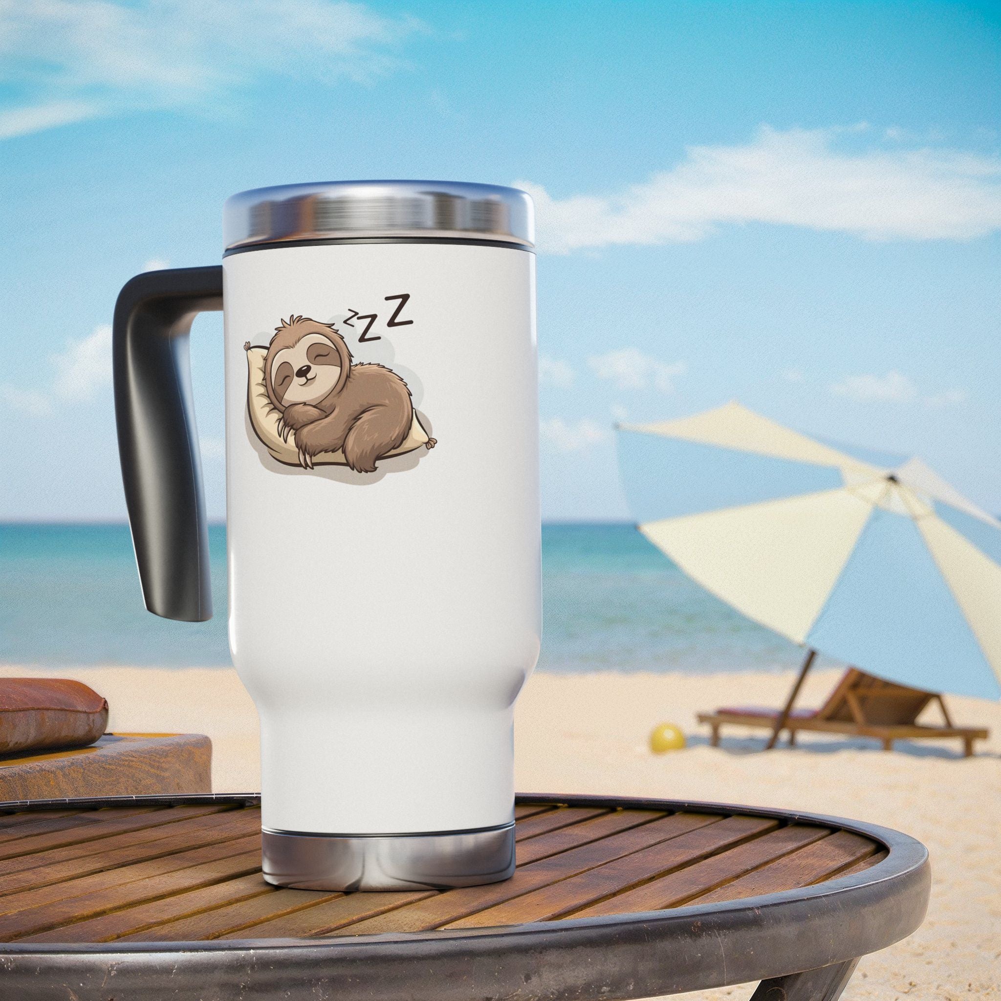 Sleepy Sloth Stainless Steel Travel Mug with Handle - 14oz
