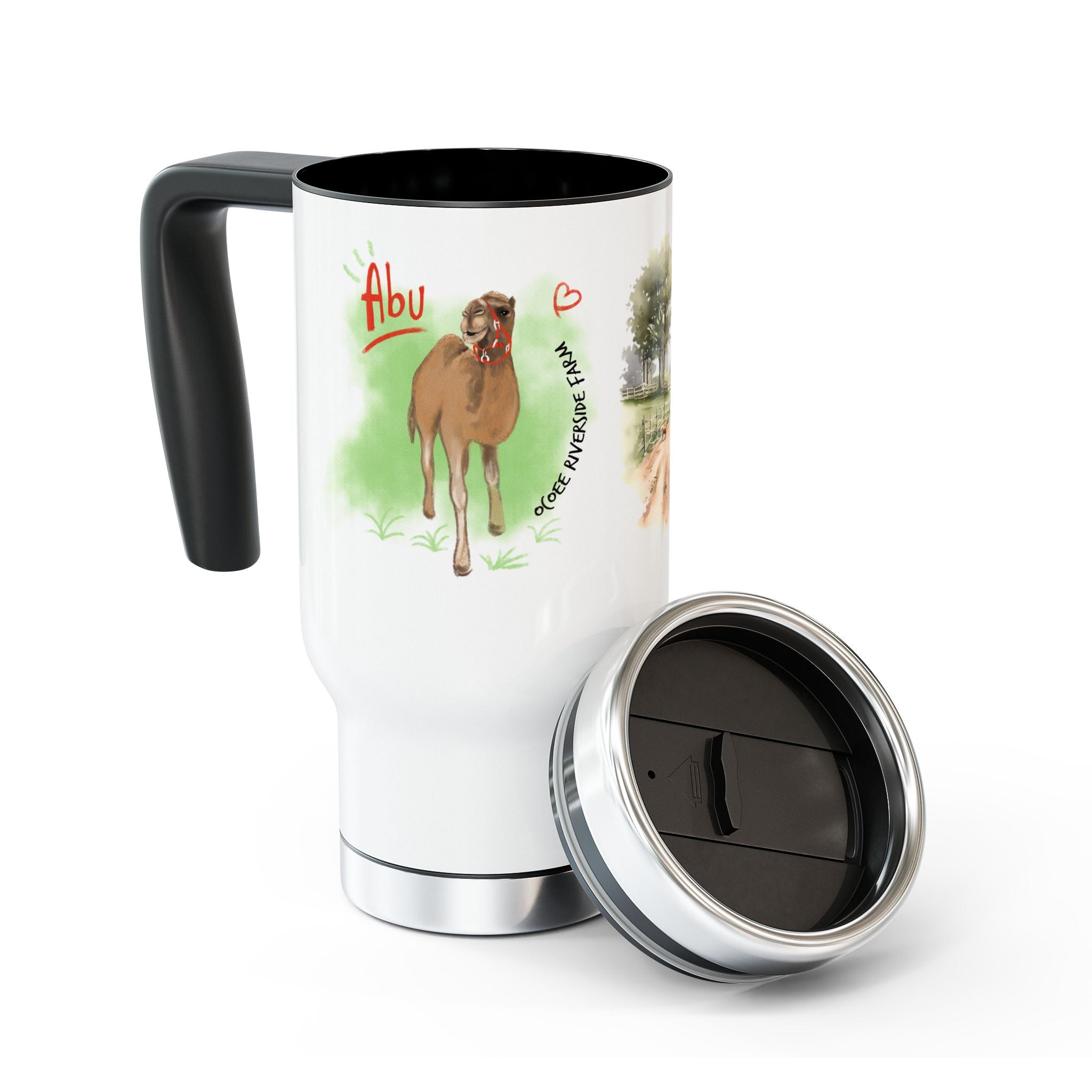 Personalized Stainless Steel Travel Mug - Farm Animal Design, 14oz
