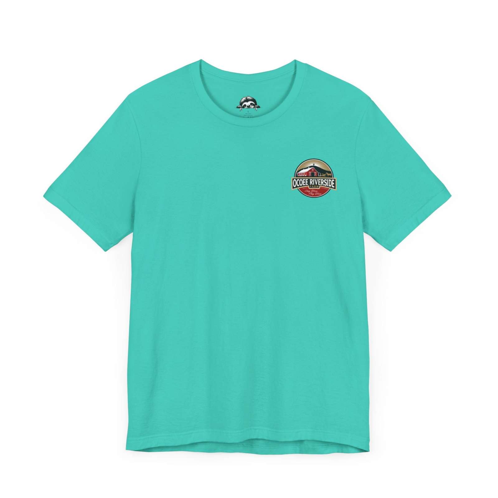 Turquoise Country Cow Graphic Tee with small chest logo, made from soft breathable cotton for casual comfort