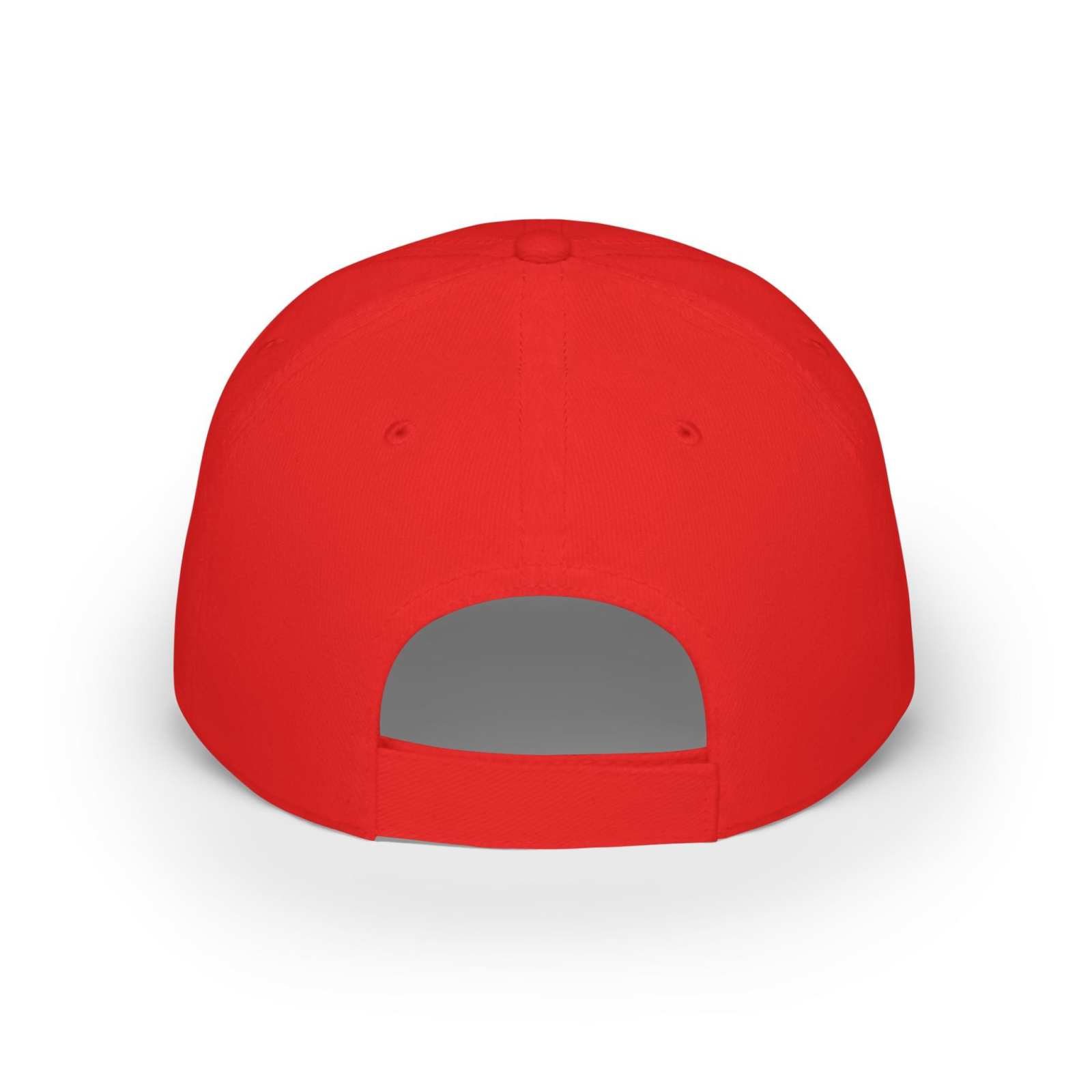 Red low-profile cotton cow baseball cap with adjustable Velcro closure, back view