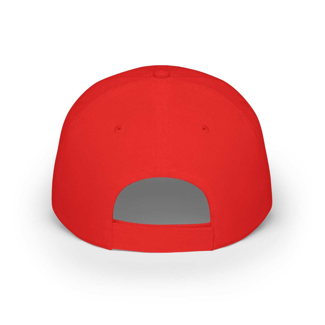 Red low-profile cotton cow baseball cap with adjustable Velcro closure, back view