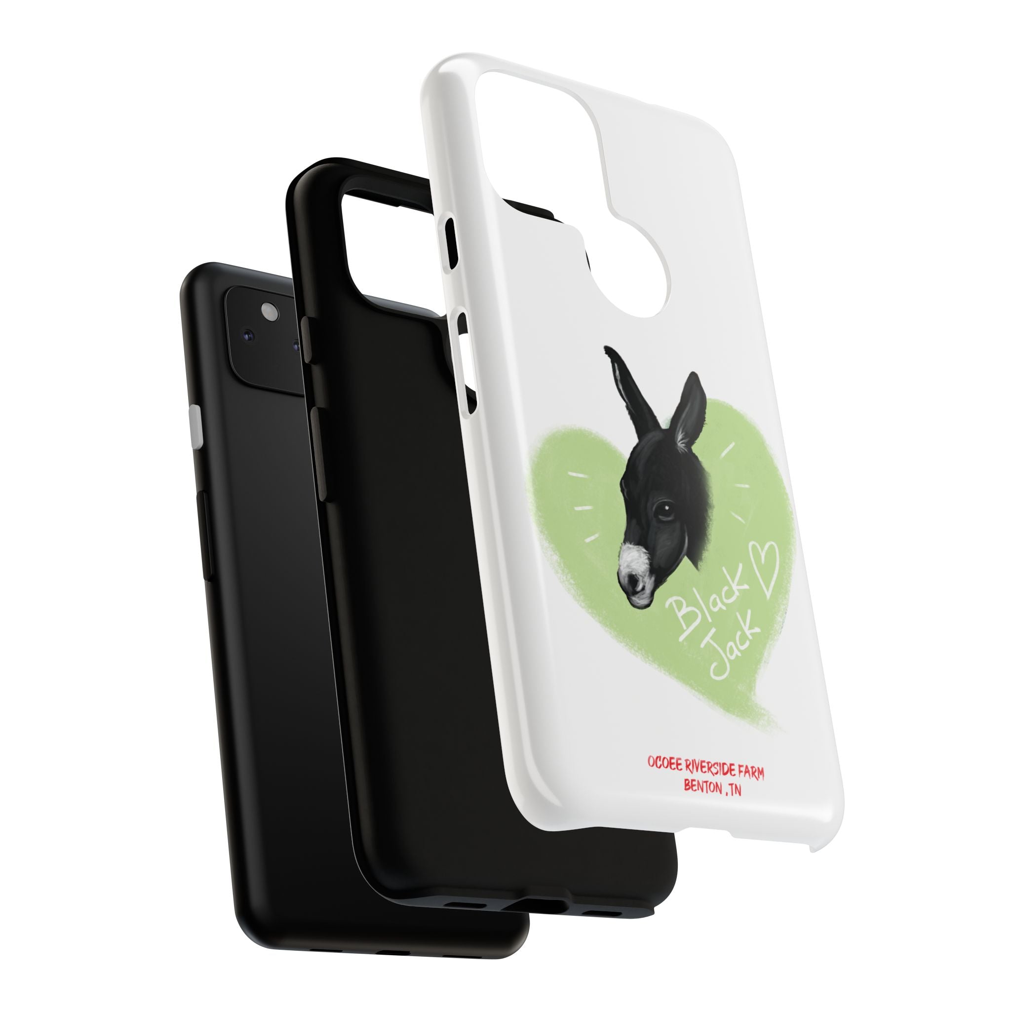 A donkey featuring the words "Black Jack" prominently displayed on its side at Ocoee Riverside Farm Phone Case