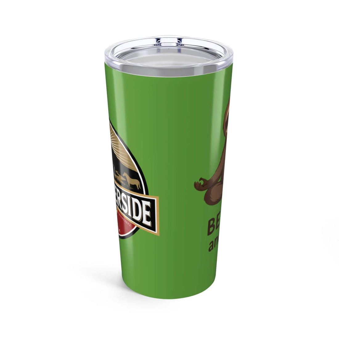 Green 20oz Sloth Tumbler with Keep Calm Sloth On design and vacuum insulated stainless steel body