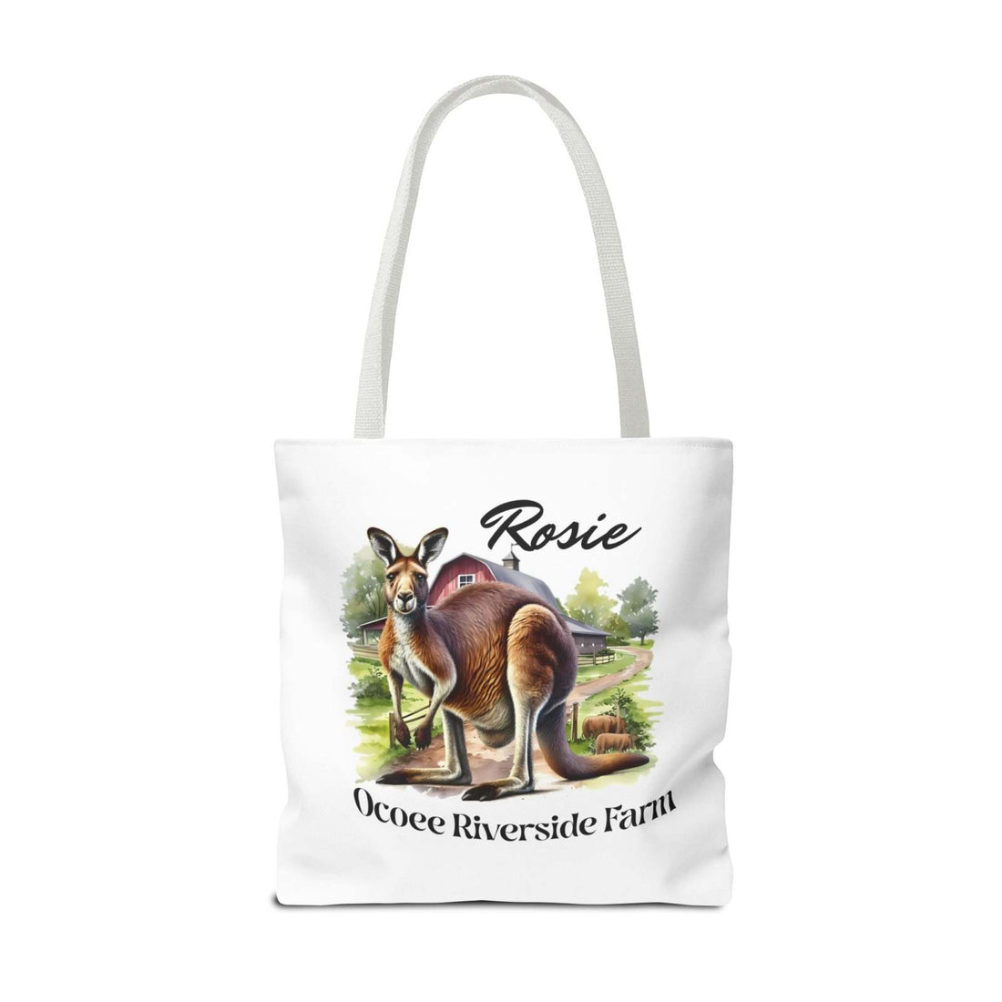 Eco-friendly Rosie Kangaroo Tote Bag from Ocoee Riverside Farm with durable polyester body and reinforced handles.