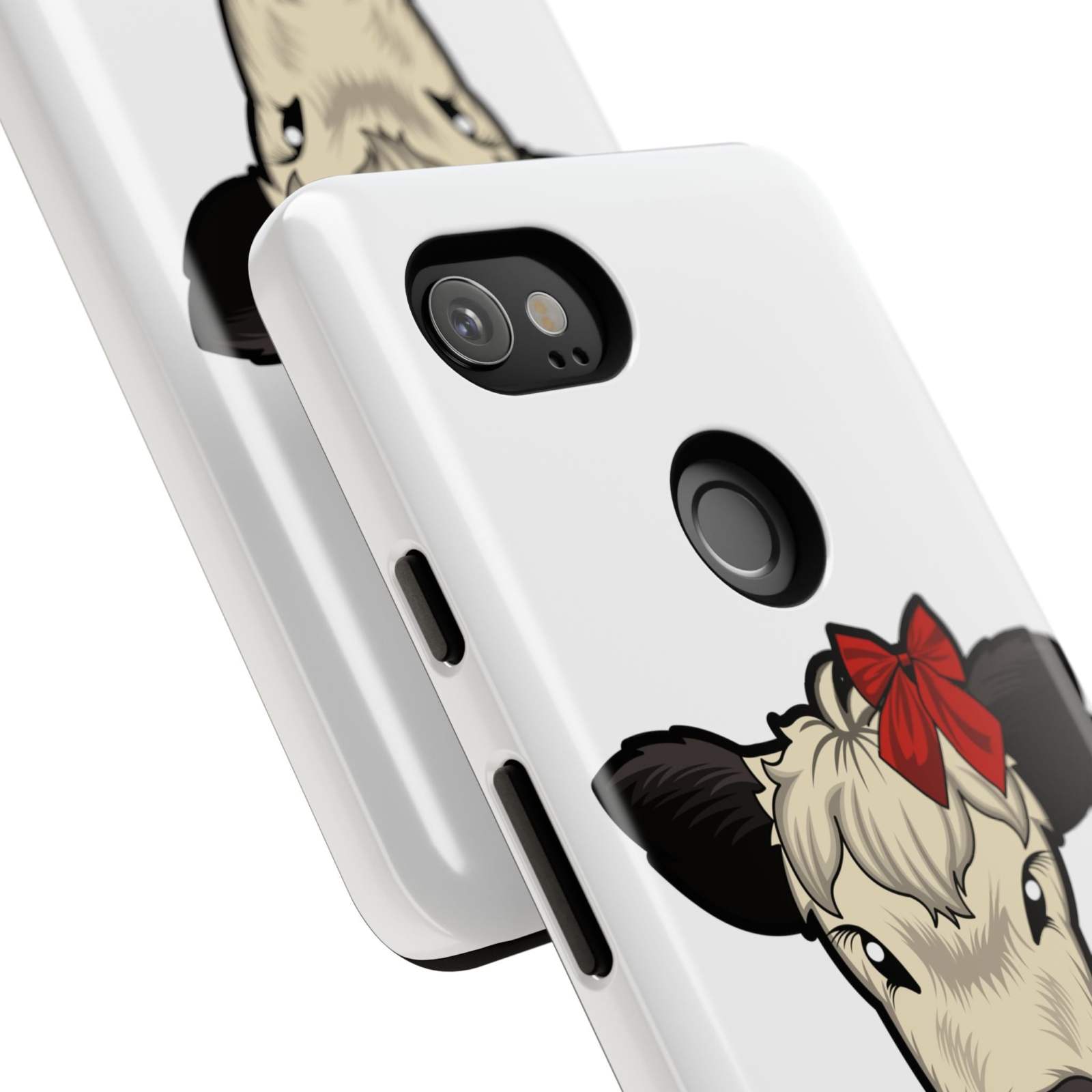 Farmhouse Chic Phone Case with Red Bow Cow Design, rustic charm with durable protection.