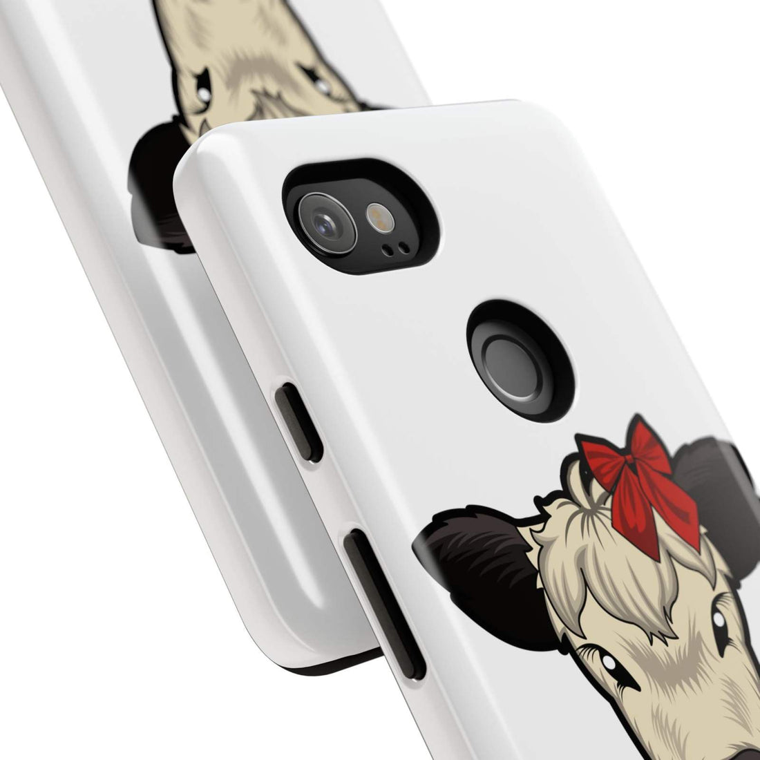 Farmhouse Chic Phone Case with Red Bow Cow Design, rustic charm with durable protection.