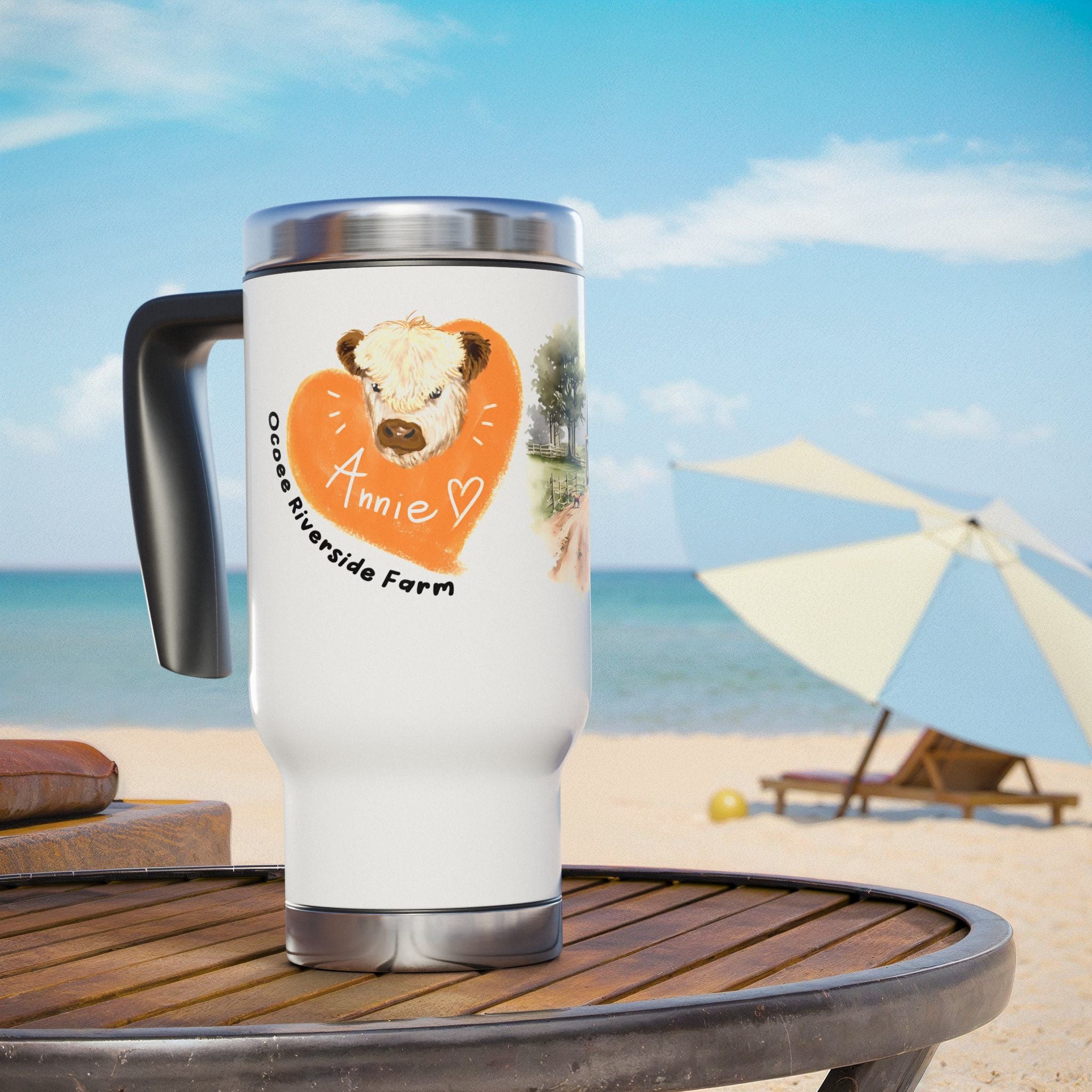 Personalized Stainless Steel Travel Mug - Farm Animal Design, 14oz