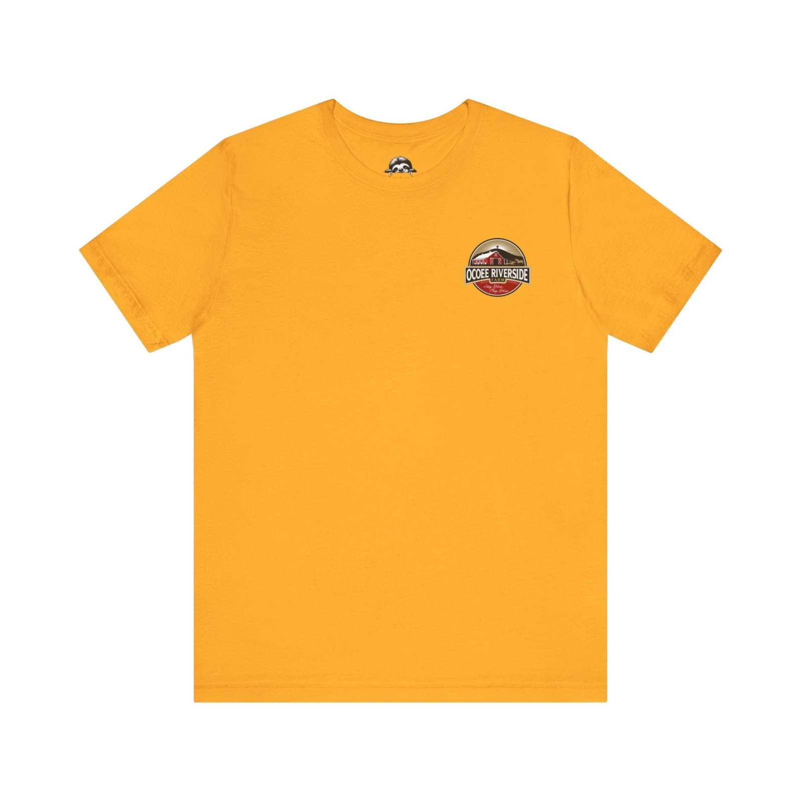 Yellow Country Cow Graphic Tee with small rustic logo on chest, made from soft breathable cotton, casual farm-style shirt