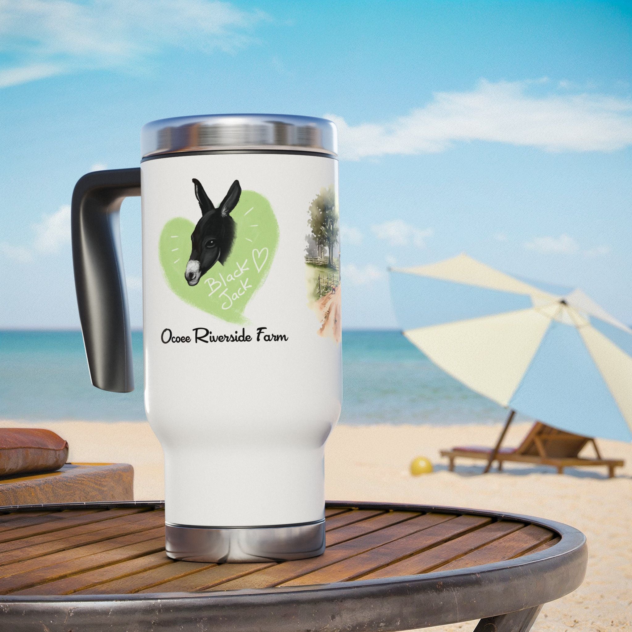 Personalized Stainless Steel Travel Mug - Farm Animal Design, 14oz