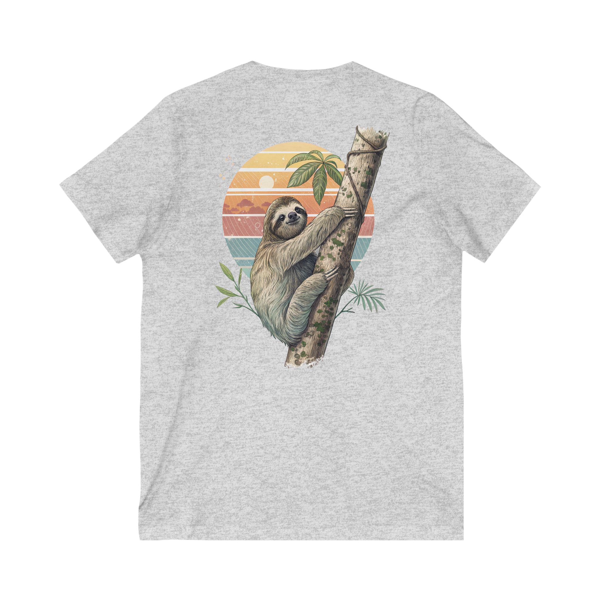 Sloth Print Unisex V-Neck Tee - Relaxed Summer Vibe, Perfect Gift for Nature Lovers