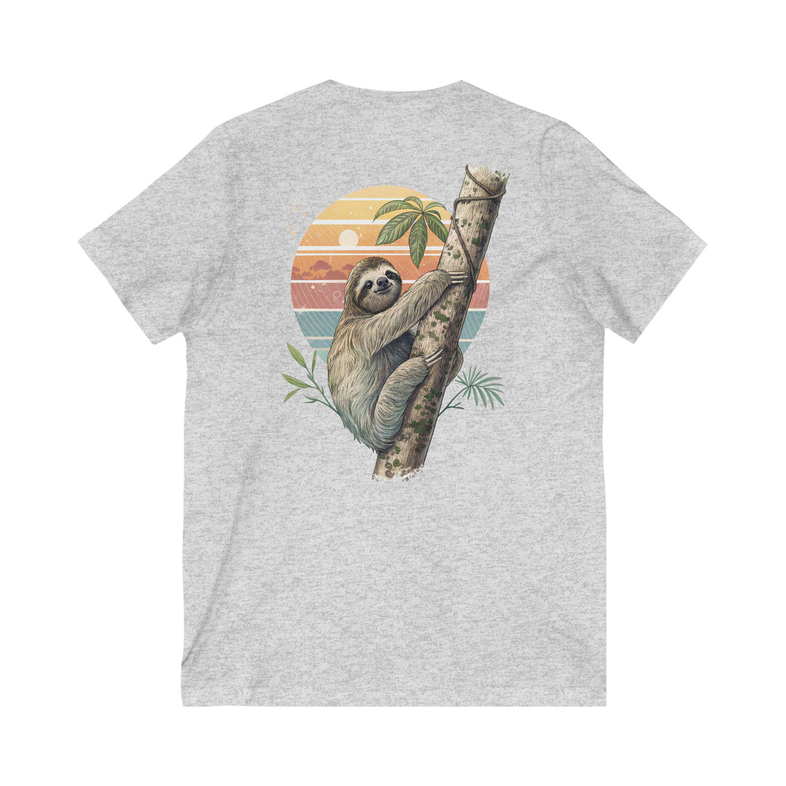 Sloth Print Unisex V-Neck Tee - Relaxed Summer Vibe, Perfect Gift for Nature Lovers