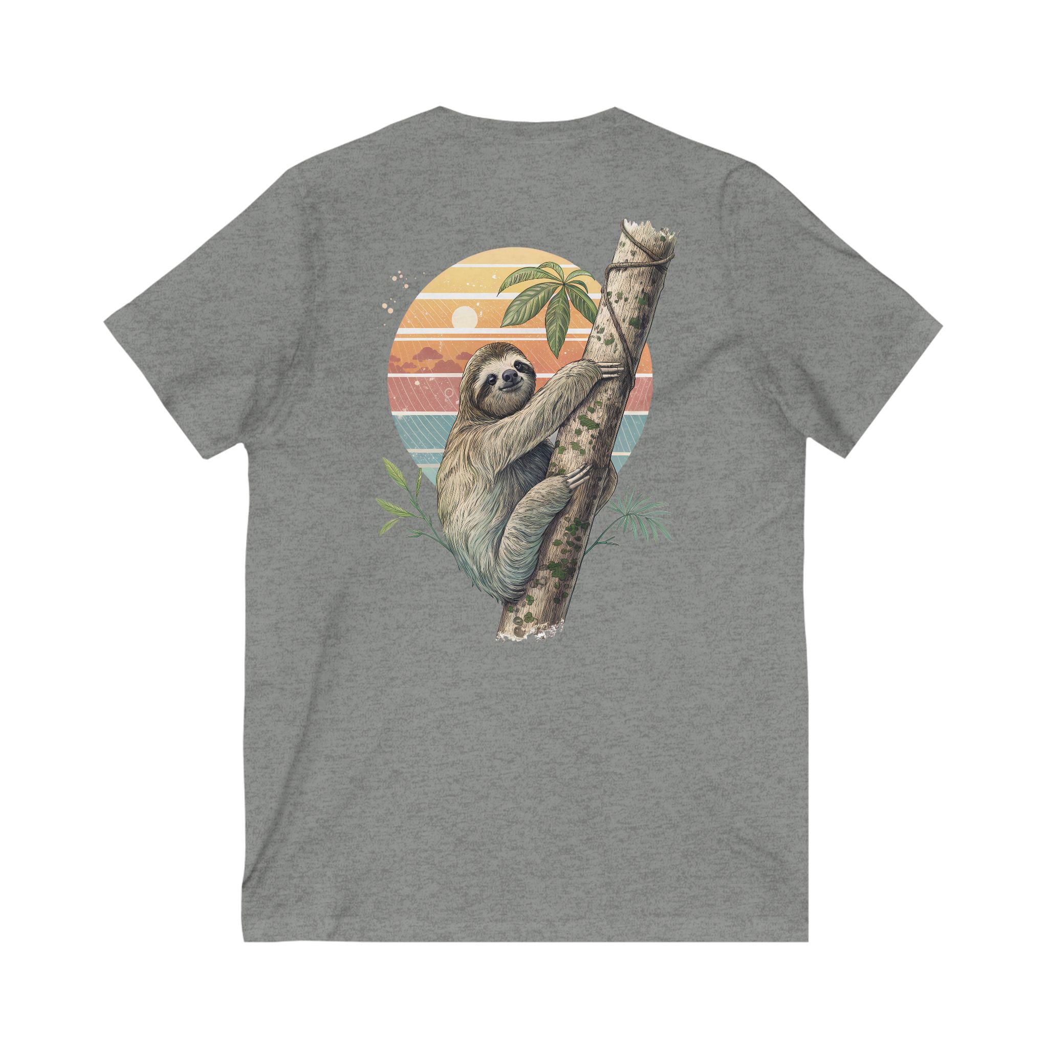 Sloth Print Unisex V-Neck Tee - Relaxed Summer Vibe, Perfect Gift for Nature Lovers